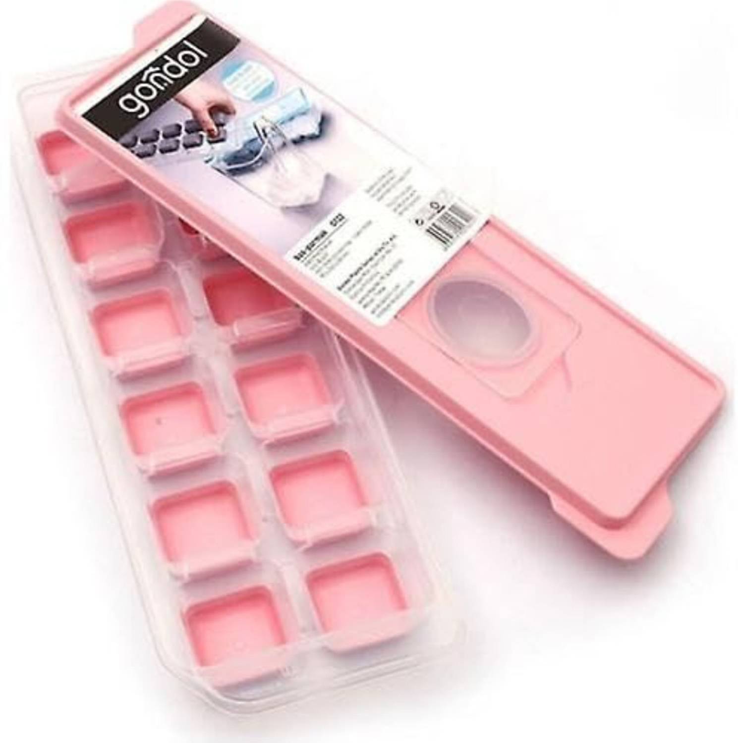 Calldrishe Ice Cube Tray for Ice Cube Freezer Removable Plastic Lid (Square Shape) Pink Plastic Ice Cube Tray