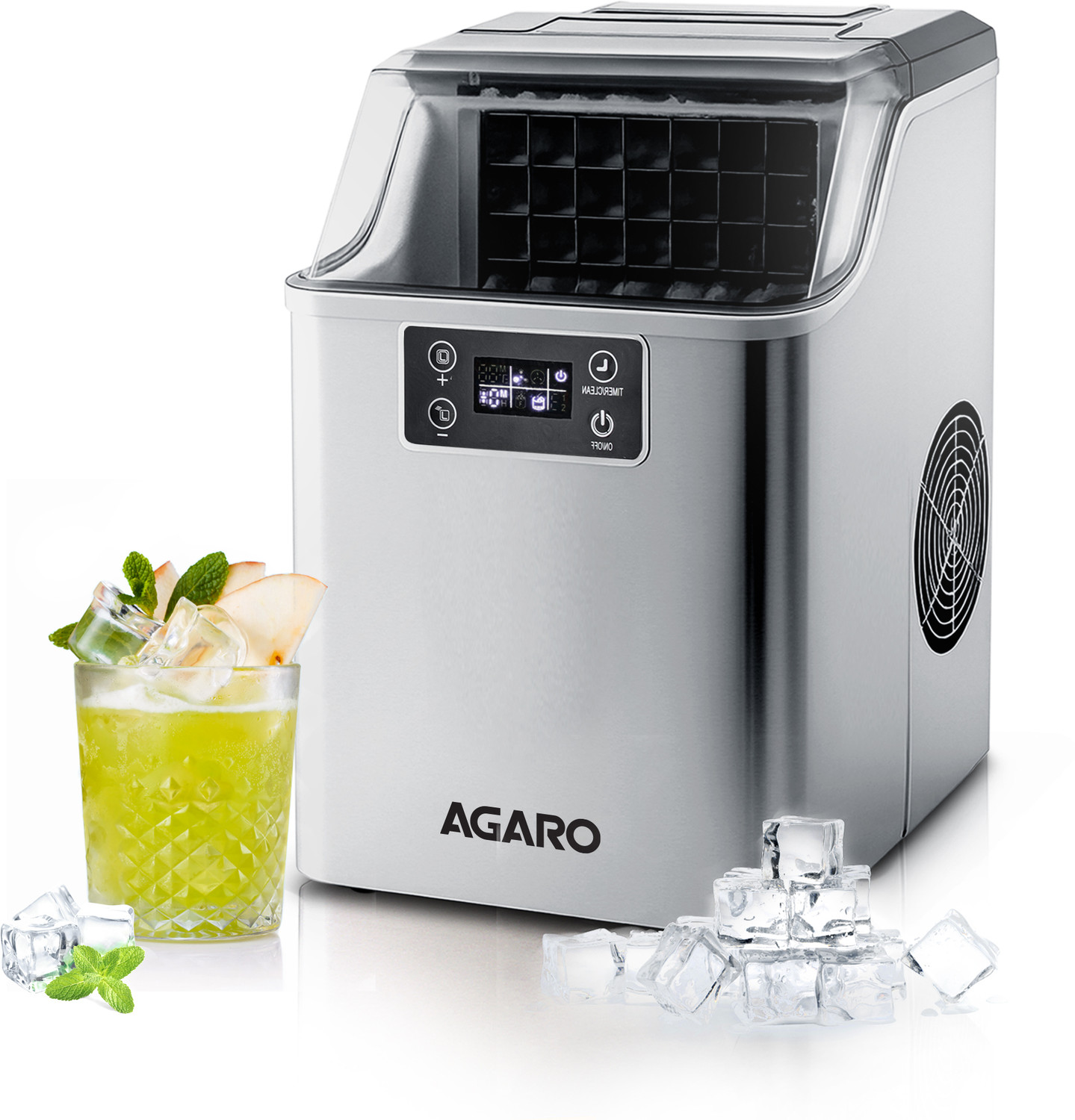Image of AGARO Galaxy Ice Maker, Compact Ice Maker, 3.2L water Tank, Cube ice, Stainless Steel. Ice Maker