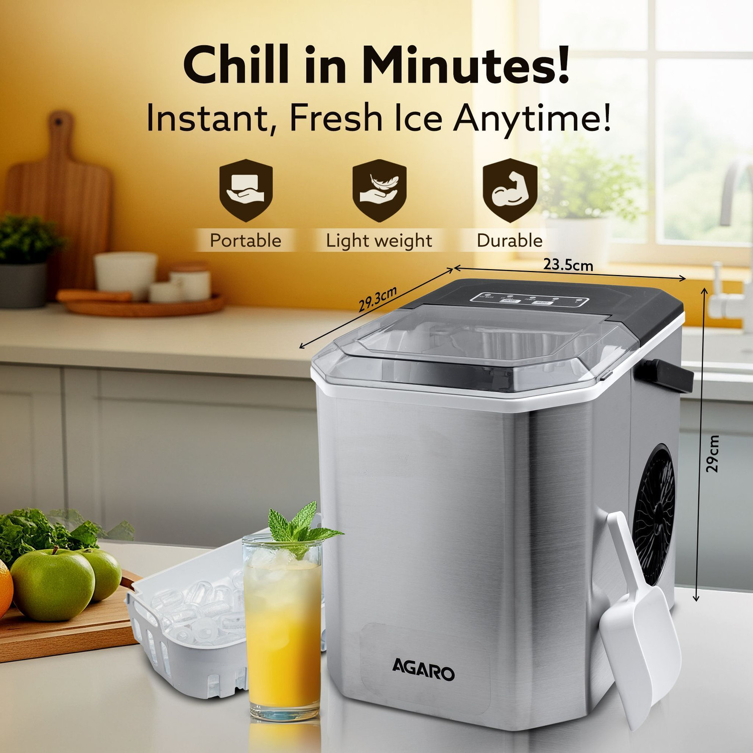 Image of AGARO Regal Ice Maker, Compact Ice Maker, 1.2L water Tank, 9 Pcs Ice Cube at a time Ice Maker