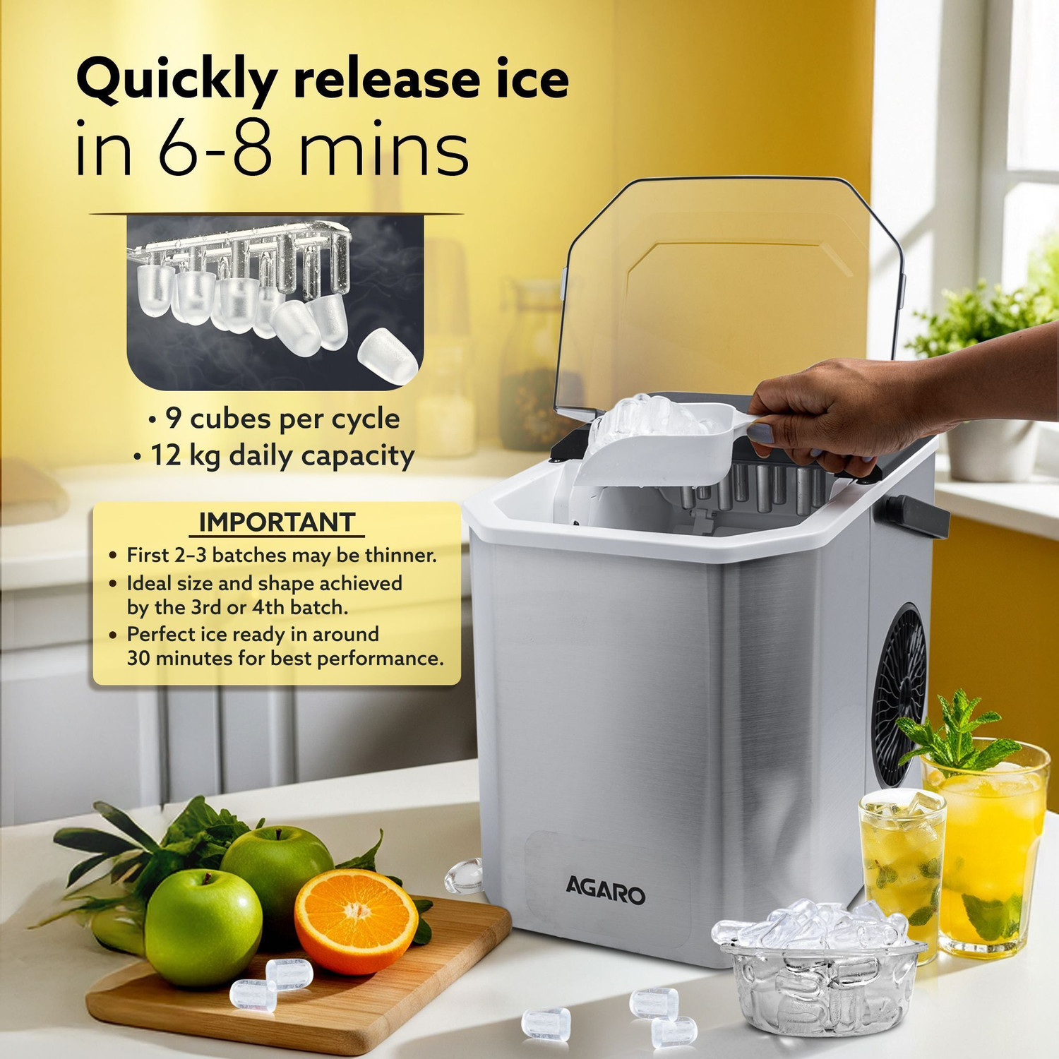 Image of AGARO Regal Ice Maker, Compact Ice Maker, 1.2L water Tank, 9 Pcs Ice Cube at a time Ice Maker