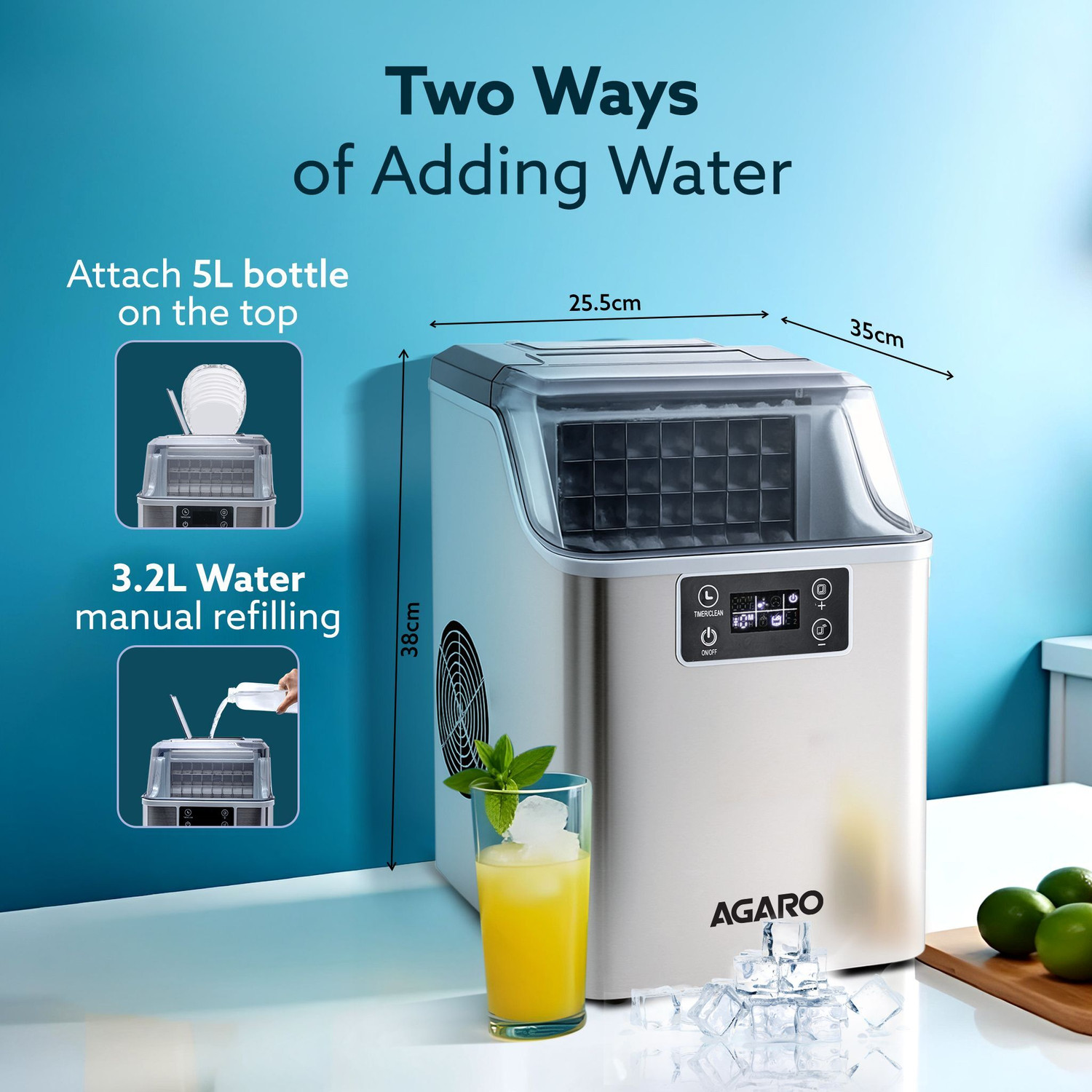 Image of AGARO Galaxy Ice Maker, Compact Ice Maker, 3.2L water Tank, Cube ice, Stainless Steel. Ice Maker