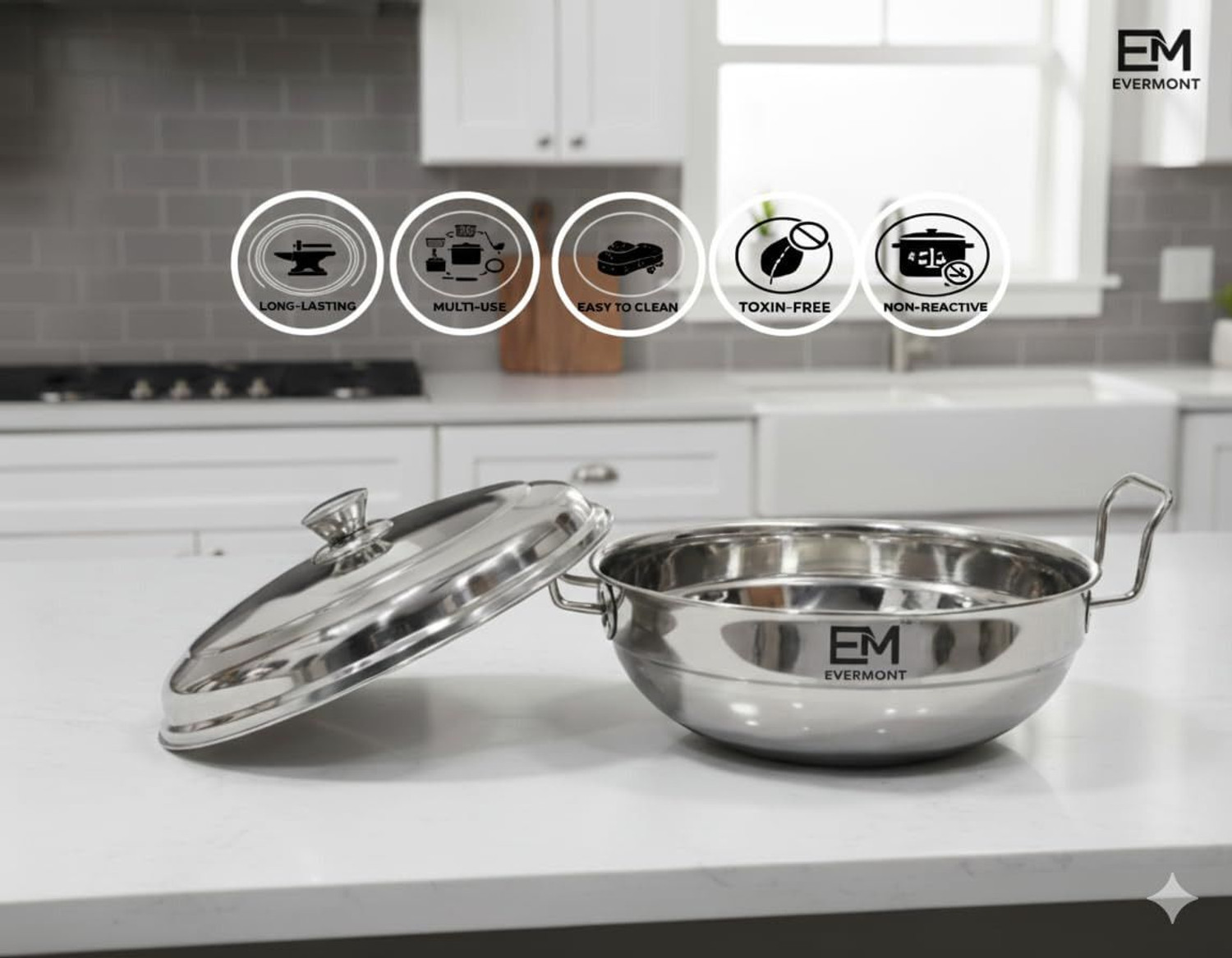Image of Evermont 6 Plates Stainless Steel Multi Kadai with (Triply Bottom) Bottom Induction & Standard Idli Maker