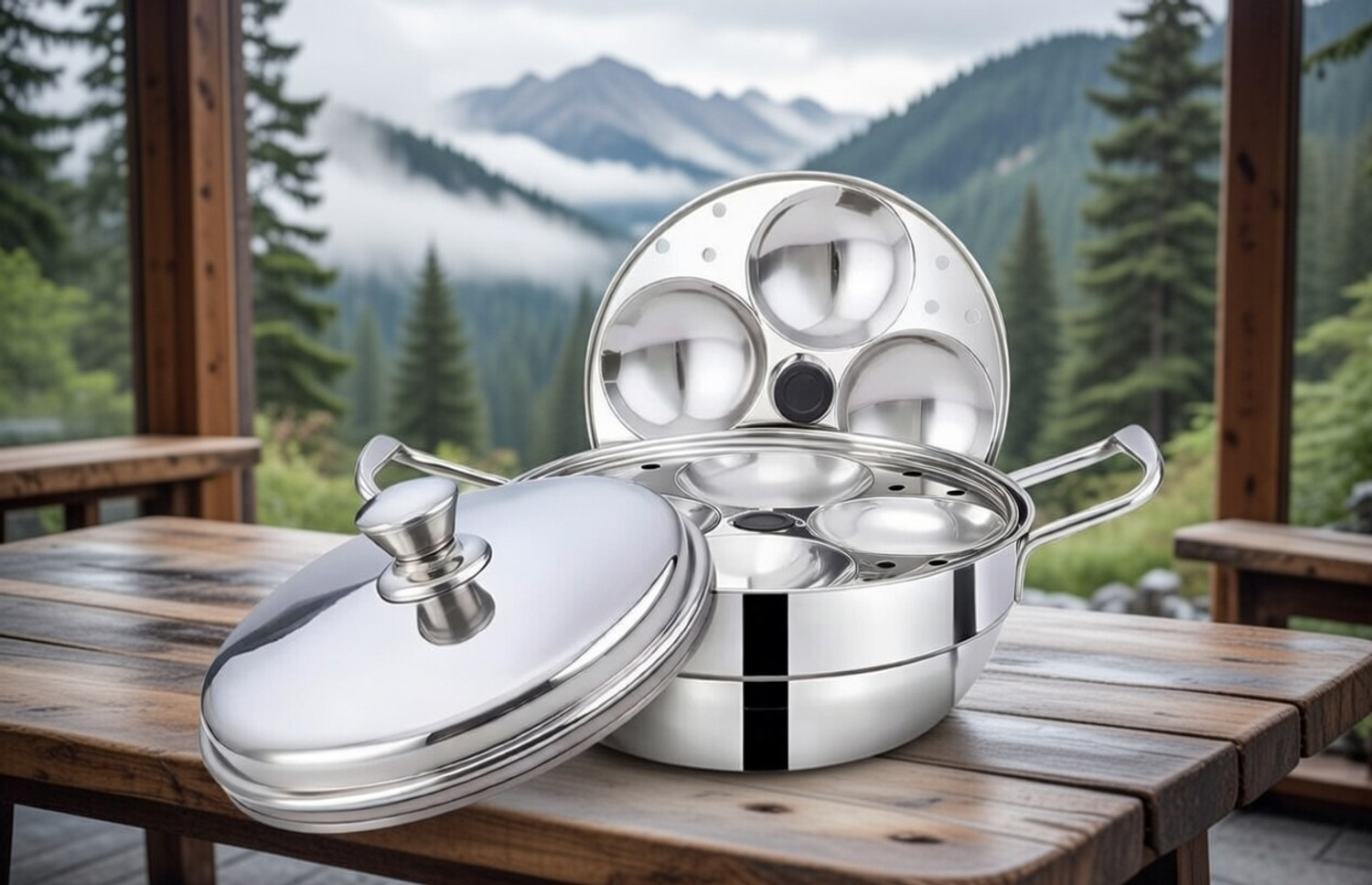 Image of MITHALI 02-Plate Stainless Steel Idli makerS22 Induction & Standard Idli Maker
