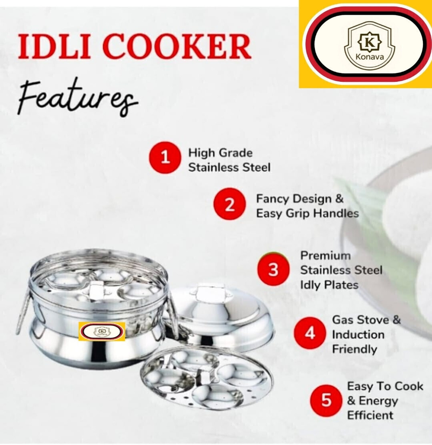 Image of Konava idly cooker,pot 9 idly Standard Idli Maker