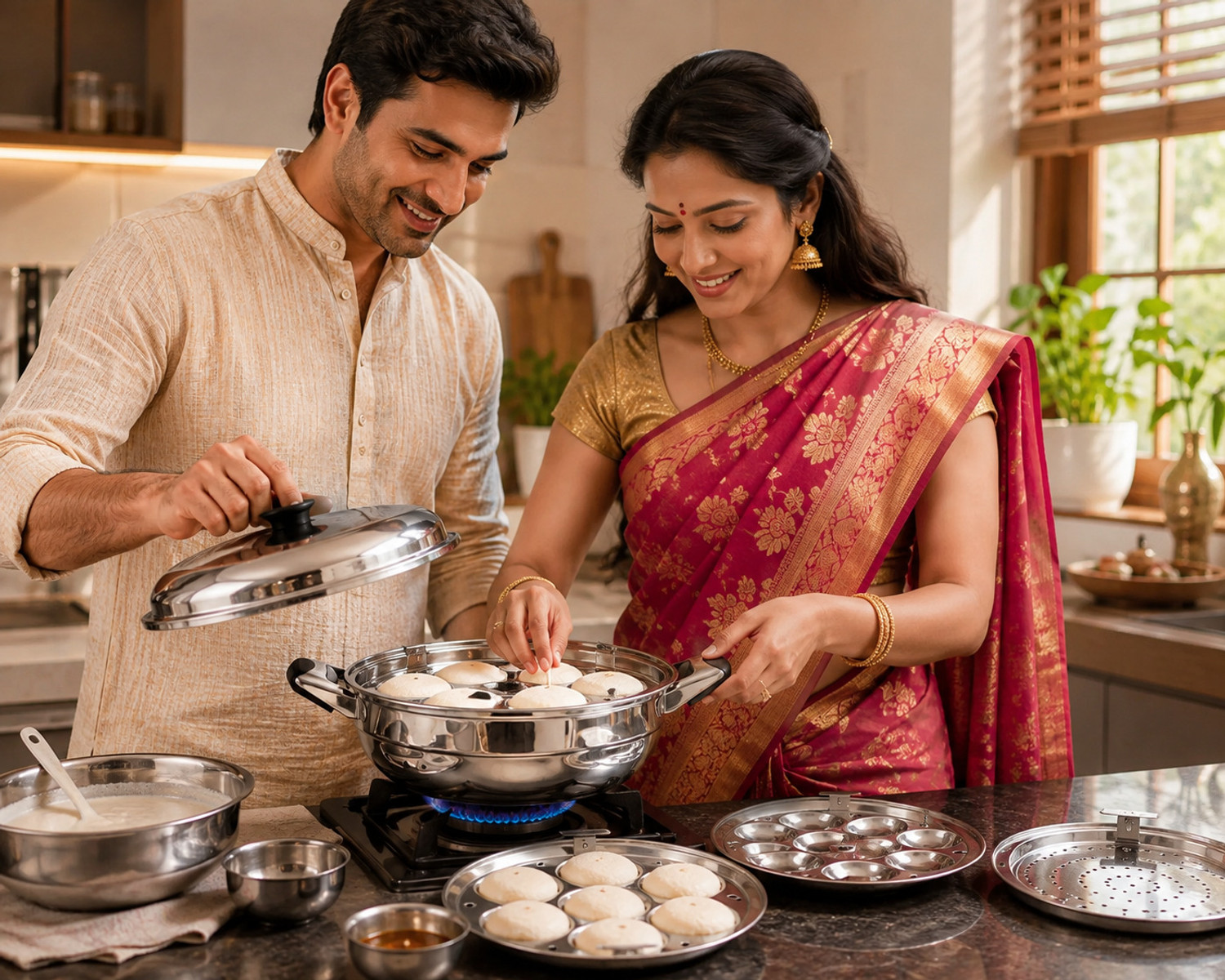 Image of MITHALI Multi Kadai Steamer Big Size 6 Plate, 2 Idli|2 Mini Idli|2 Dhokla|1 Patra|Momo's Induction & Standard Idli Maker