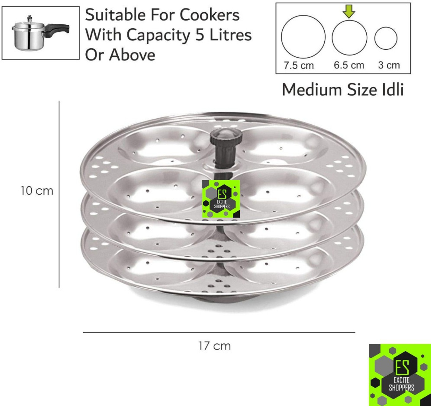 Image of Excite Shoppers Heavy Quality 3 Plates Stainless Steel Idli Maker Standard Idli Maker