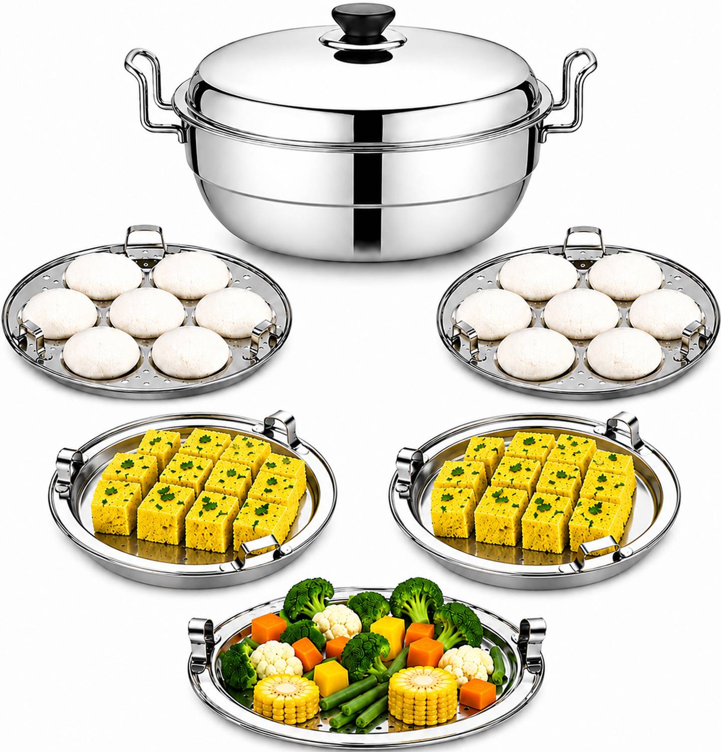 BuddyBox Multi Kadai Idli Make Dhokla & Patra Plates Idli Maker Induction & Standard Idli Maker