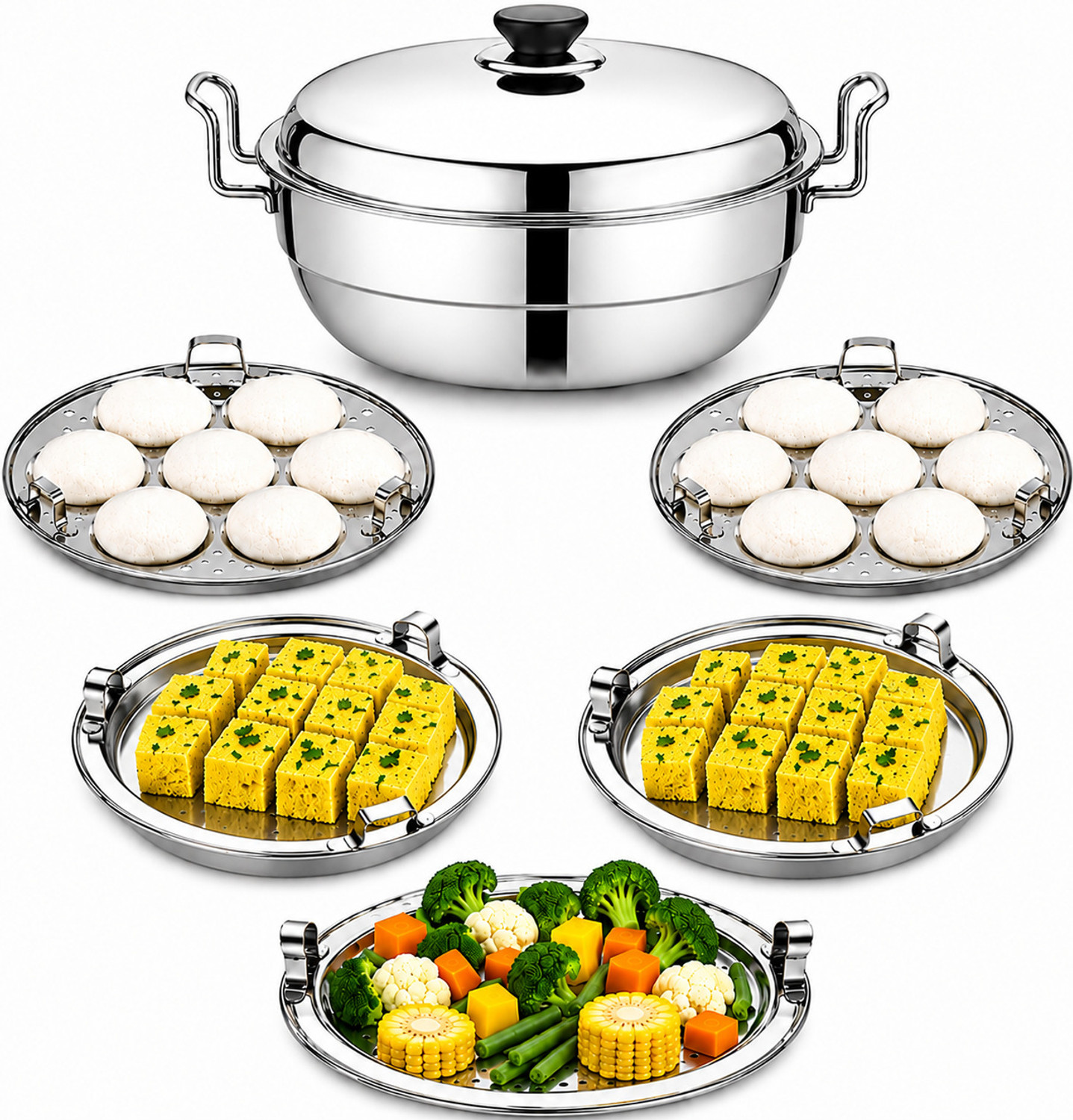 Image of BuddyBox Multi Kadai Idli Make Dhokla & Patra Plates Idli Maker Induction & Standard Idli Maker