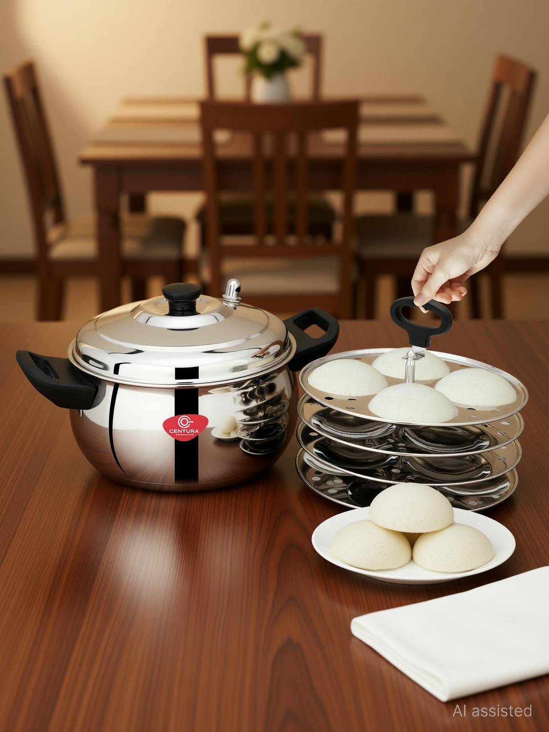 CENTURA Stainless Steel Curvv Multipurpose Idli Maker, 4 Plates, - Image 2