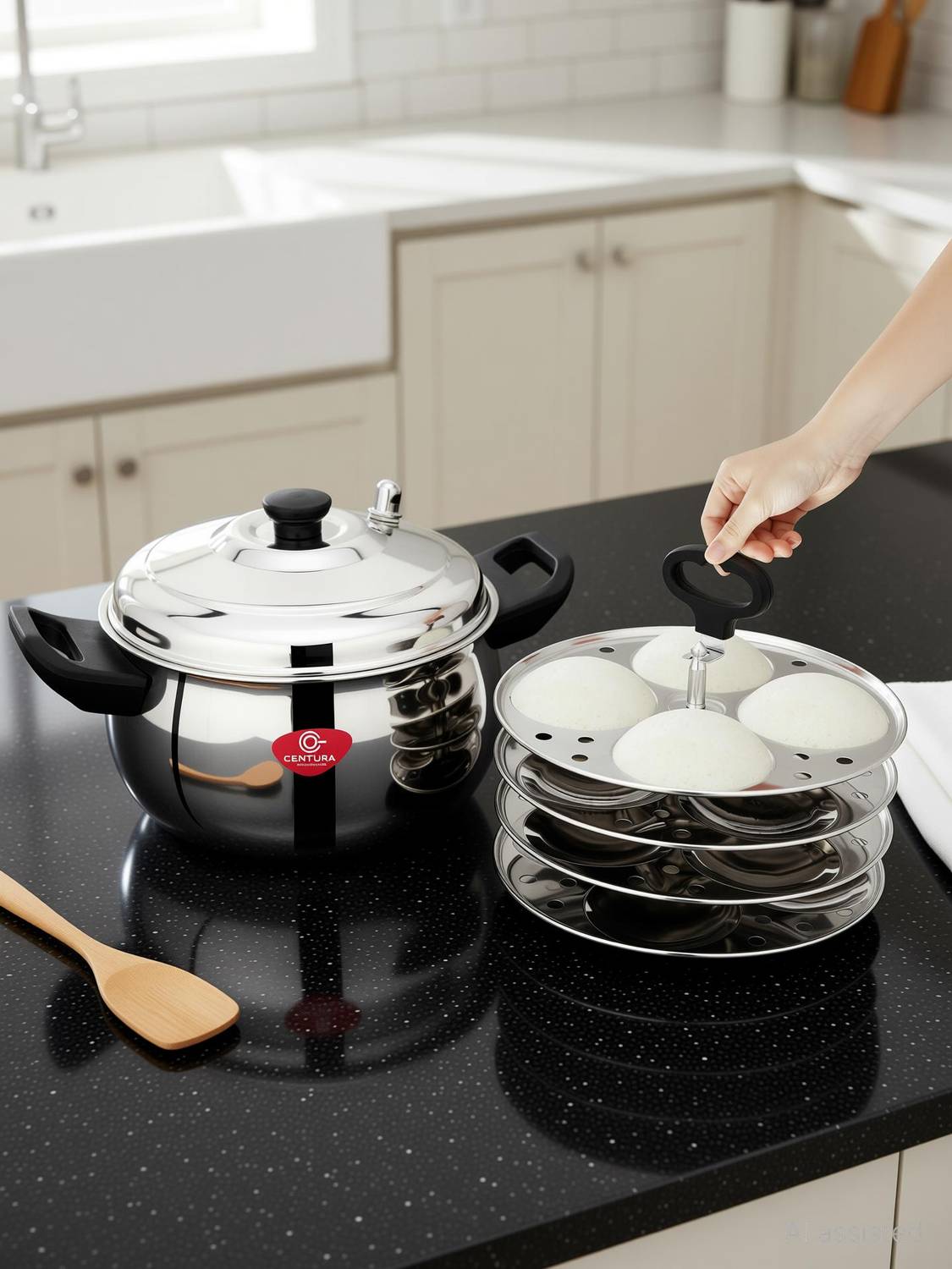 CENTURA Stainless Steel Curvv Multipurpose Idli Maker, 4 Plates, - Image 3