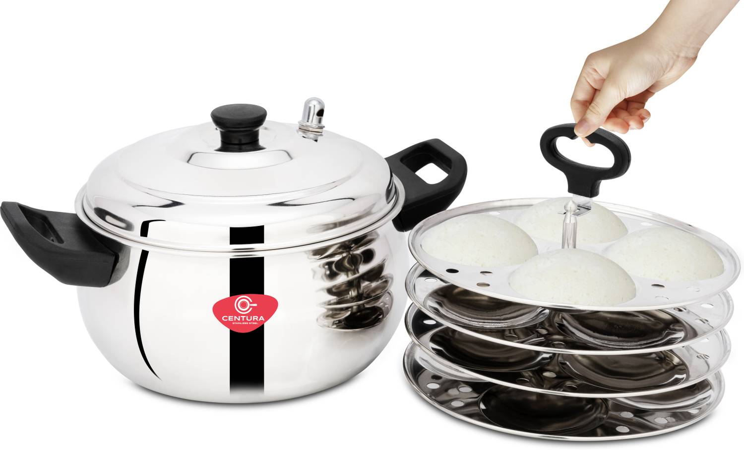 CENTURA Stainless Steel Curvv Multipurpose Idli Maker, 4 Plates, - Image 1
