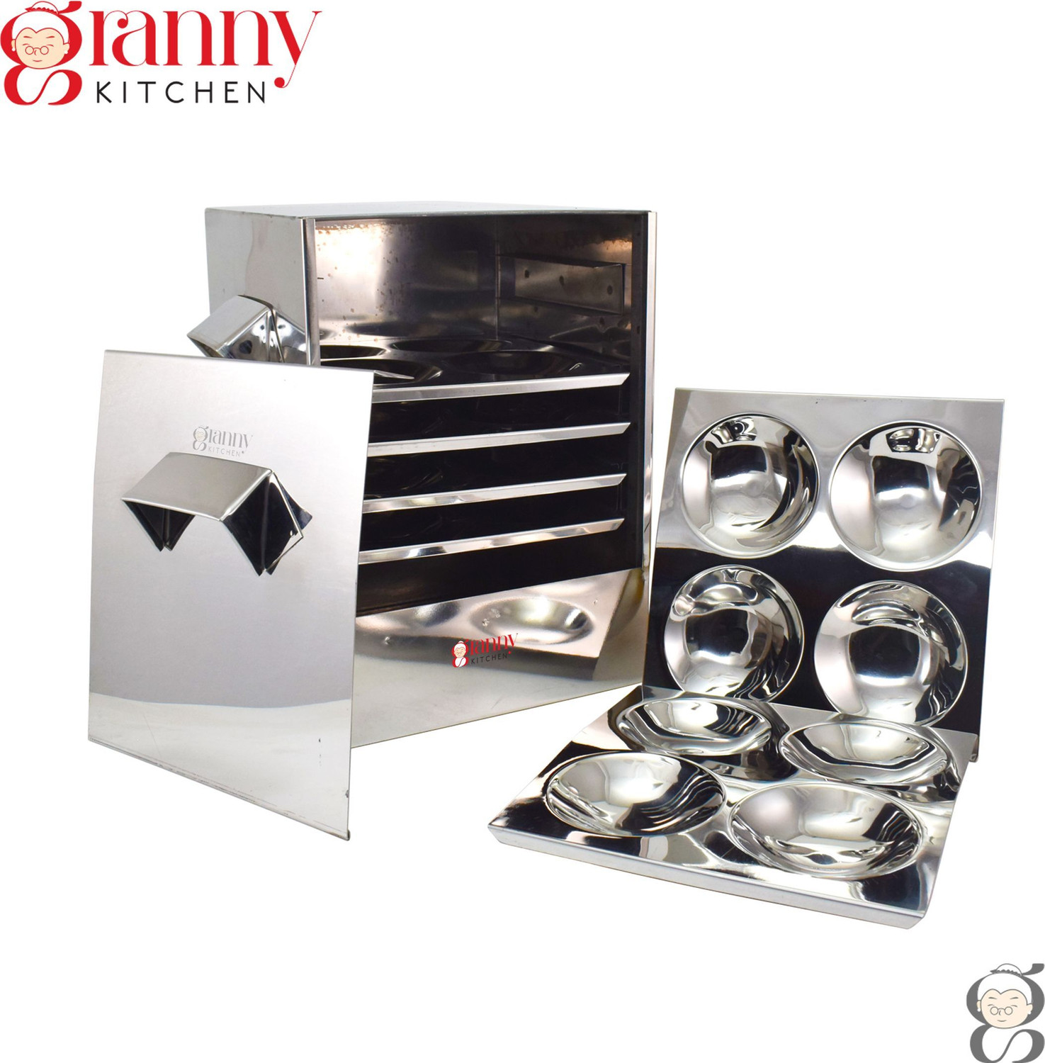 Image of Granny Kitchen Stainless Steel Idli Cooker Box | 6 Plate Sqaure Idli Maker for Home Use Induction & Standard Idli Maker