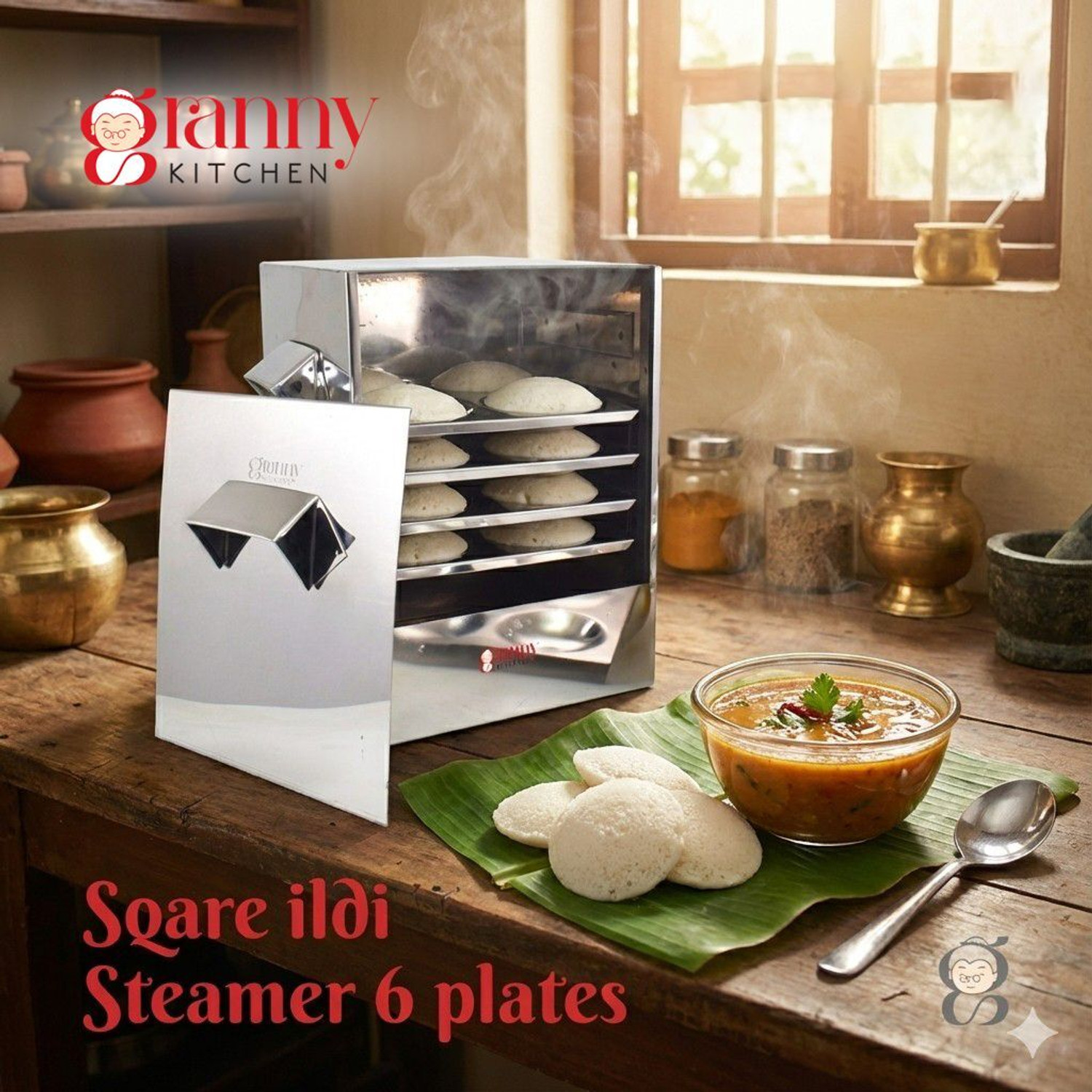 Image of Granny Kitchen Stainless Steel Idli Cooker Box | 6 Plate Sqaure Idli Maker for Home Use Induction & Standard Idli Maker