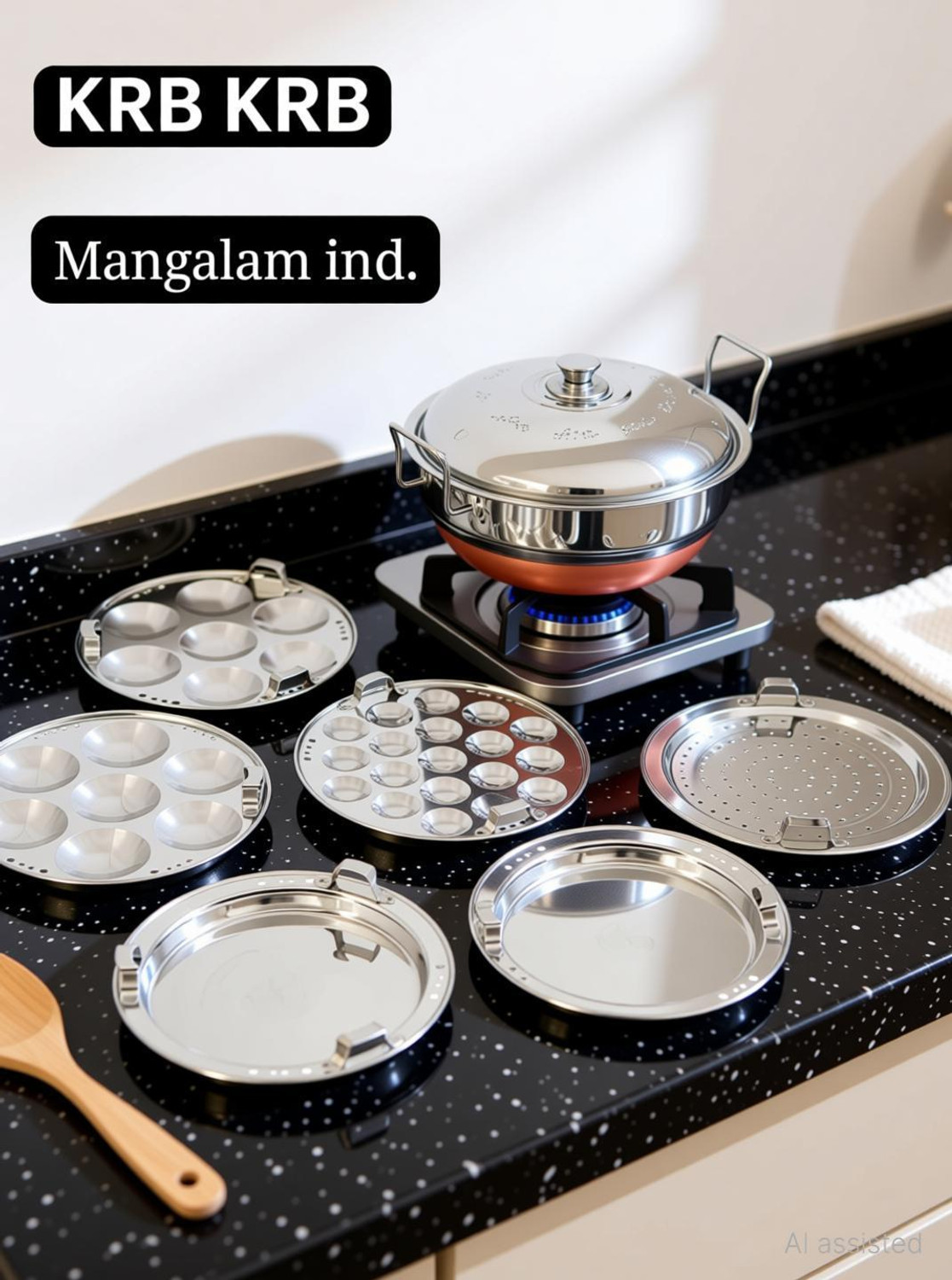 Image of KRB KRB,Multi Kadai Idli Steamer Stainless Steel with Copper Base Dhokla Idli Maker Induction & Standard Idli Maker
