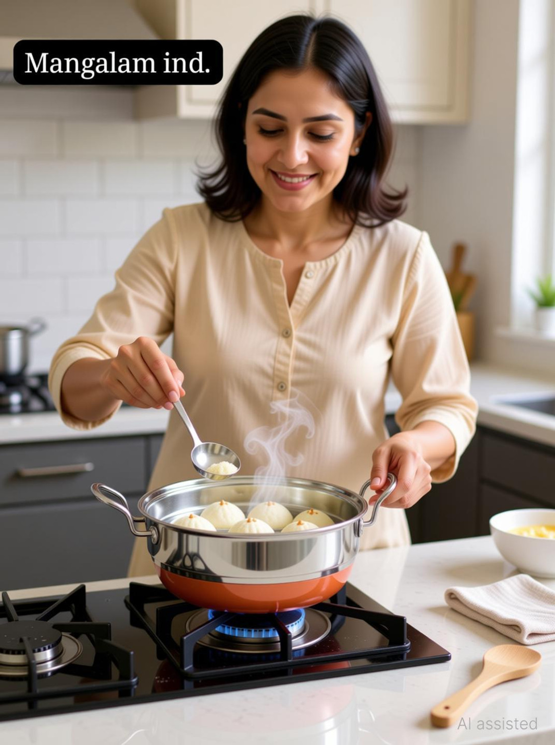 Image of KRB KRB,Multi Kadai Idli Steamer Stainless Steel with Copper Base Dhokla Idli Maker Induction & Standard Idli Maker