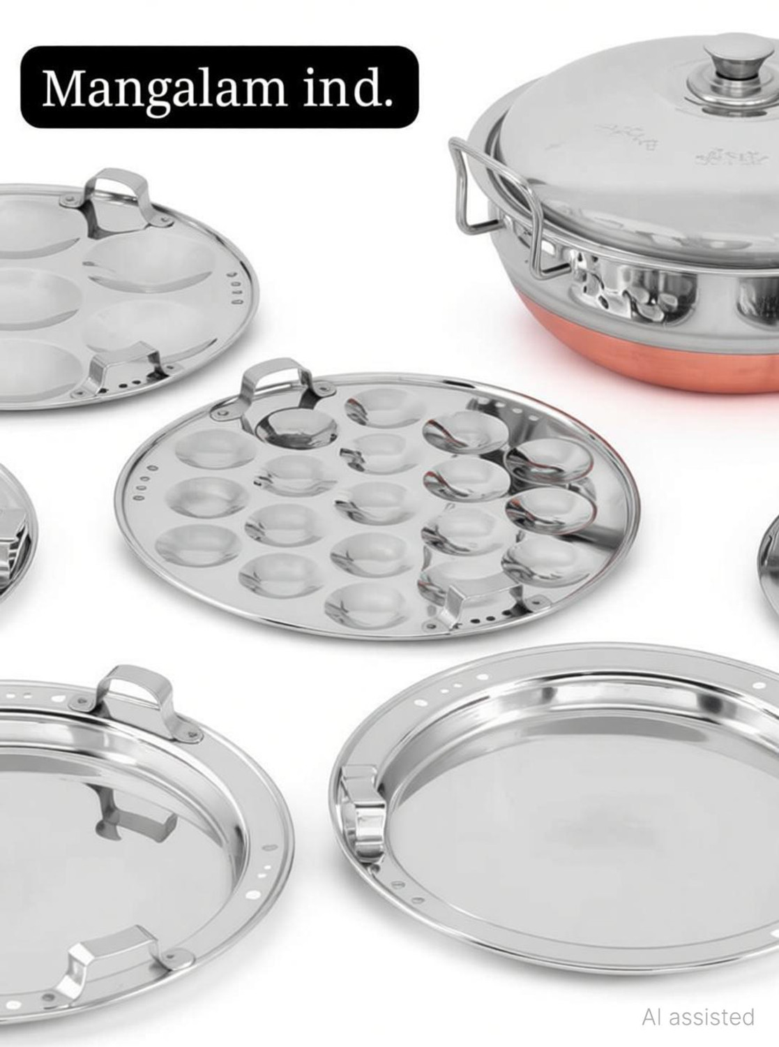 Image of KRB KRB,Multi Kadai Idli Steamer Stainless Steel with Copper Base Dhokla Idli Maker Induction & Standard Idli Maker