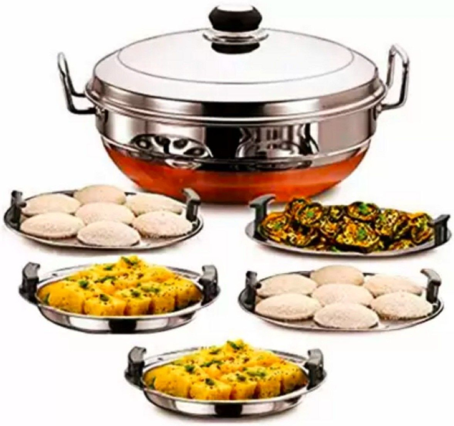 Image of Sambhavnath All-in-One Stainless Steel Idli Cooker Multi Kadai Steamer Standard Idli Maker