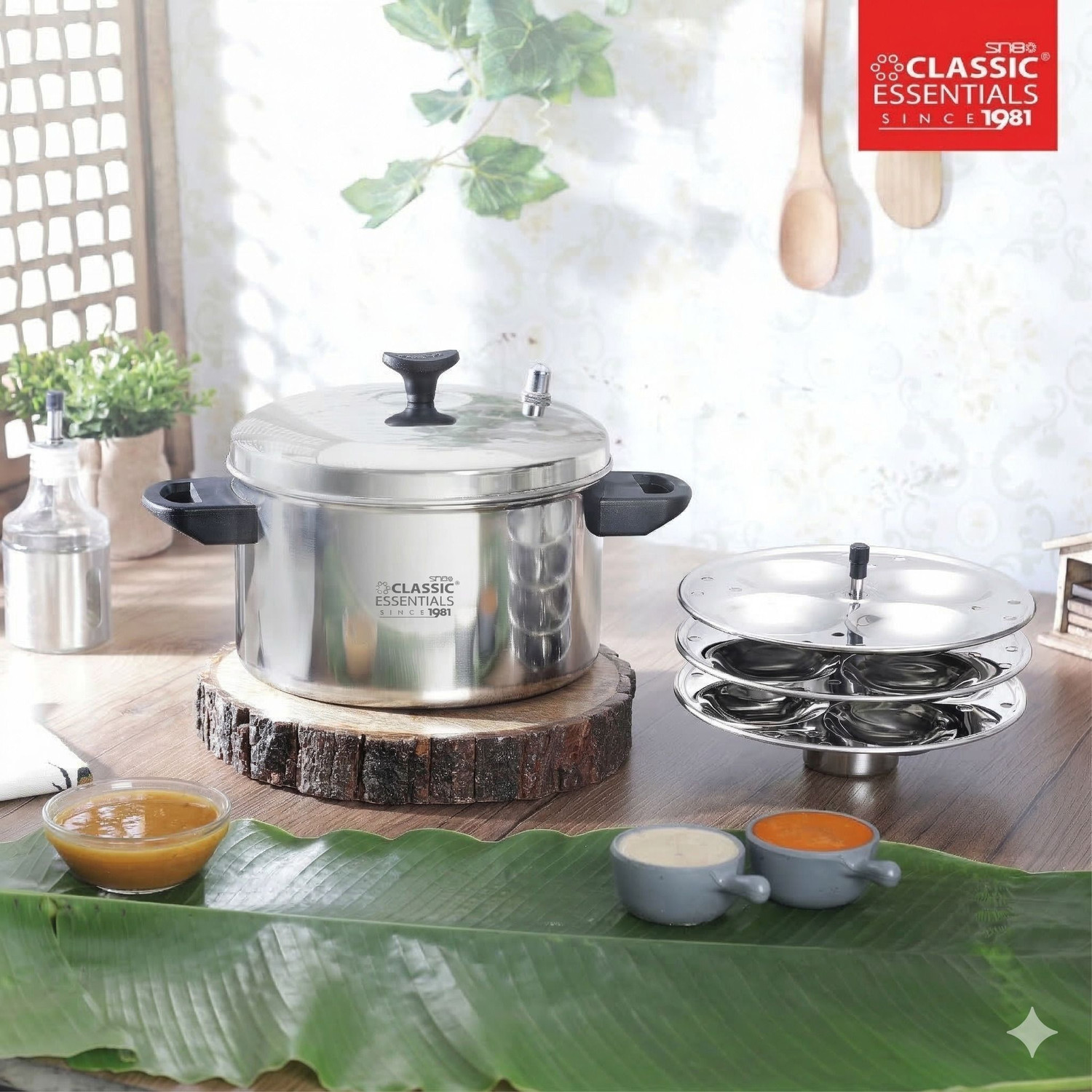 Image of Classic Essentials Stainless Steel Idli Cooker with 3 Plates, 12 Idlis Standard Idli Maker