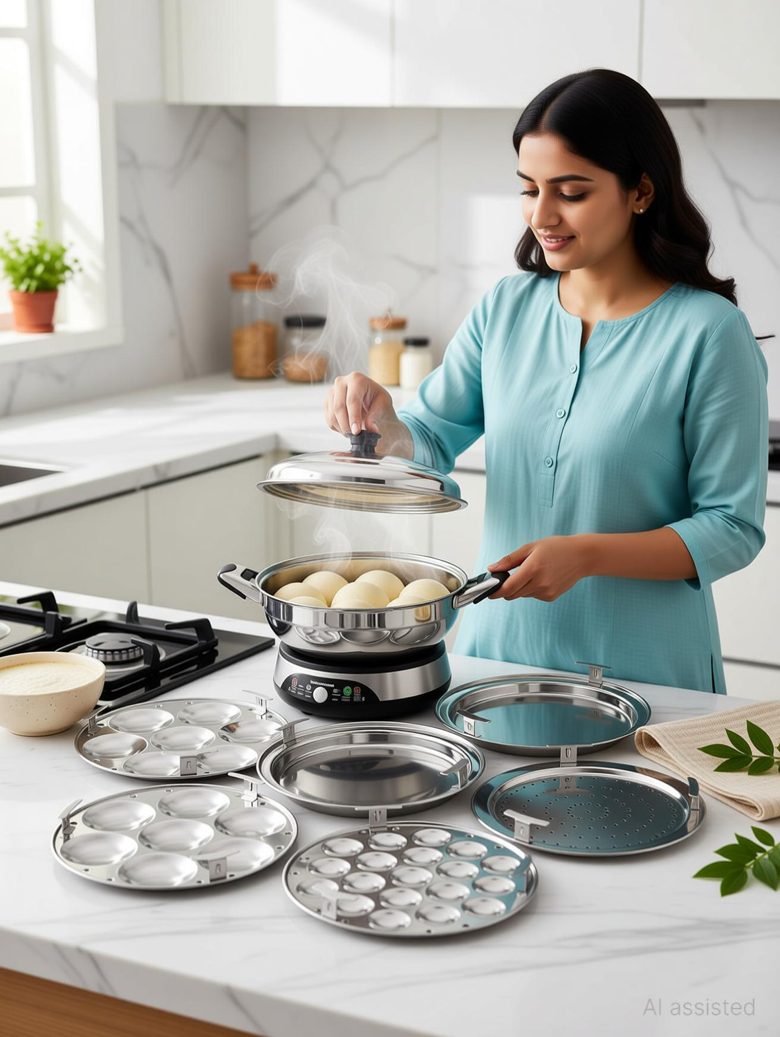 Image of BuddyBox Idly maker steel with 02 Idli maker, 02 Dhokla maker, 1 Patra and 1Mini idli Induction & Standard Idli Maker