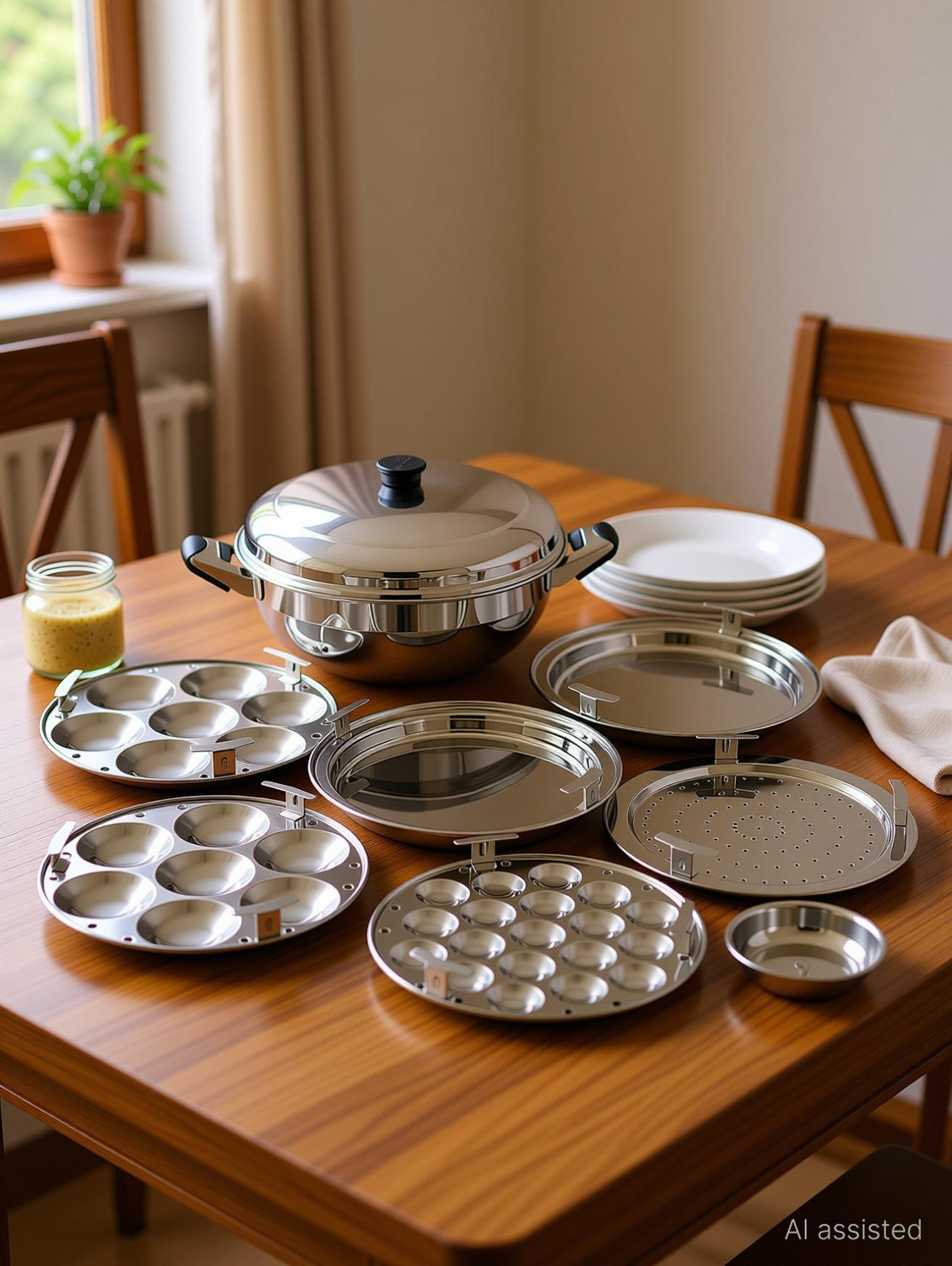 Image of BuddyBox Idly maker steel with 02 Idli maker, 02 Dhokla maker, 1 Patra and 1Mini idli Induction & Standard Idli Maker
