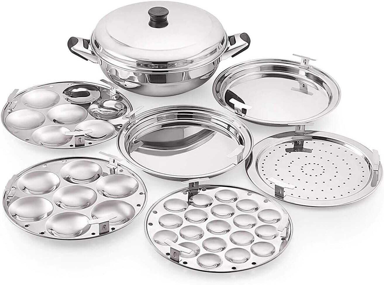 Image of BuddyBox Idly maker steel with 02 Idli maker, 02 Dhokla maker, 1 Patra and 1Mini idli Induction & Standard Idli Maker