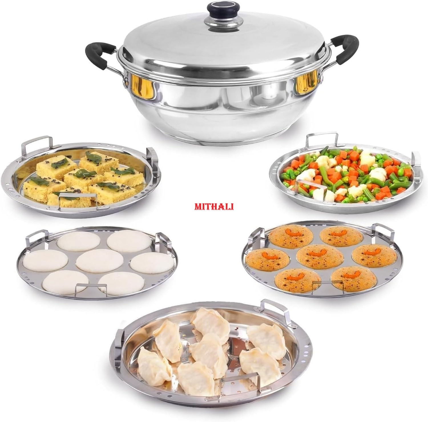 Image of CENTURA BuddyBox Stainless Steel idli maker Kadhai with 5 Plates Induction & Standard Idli Maker