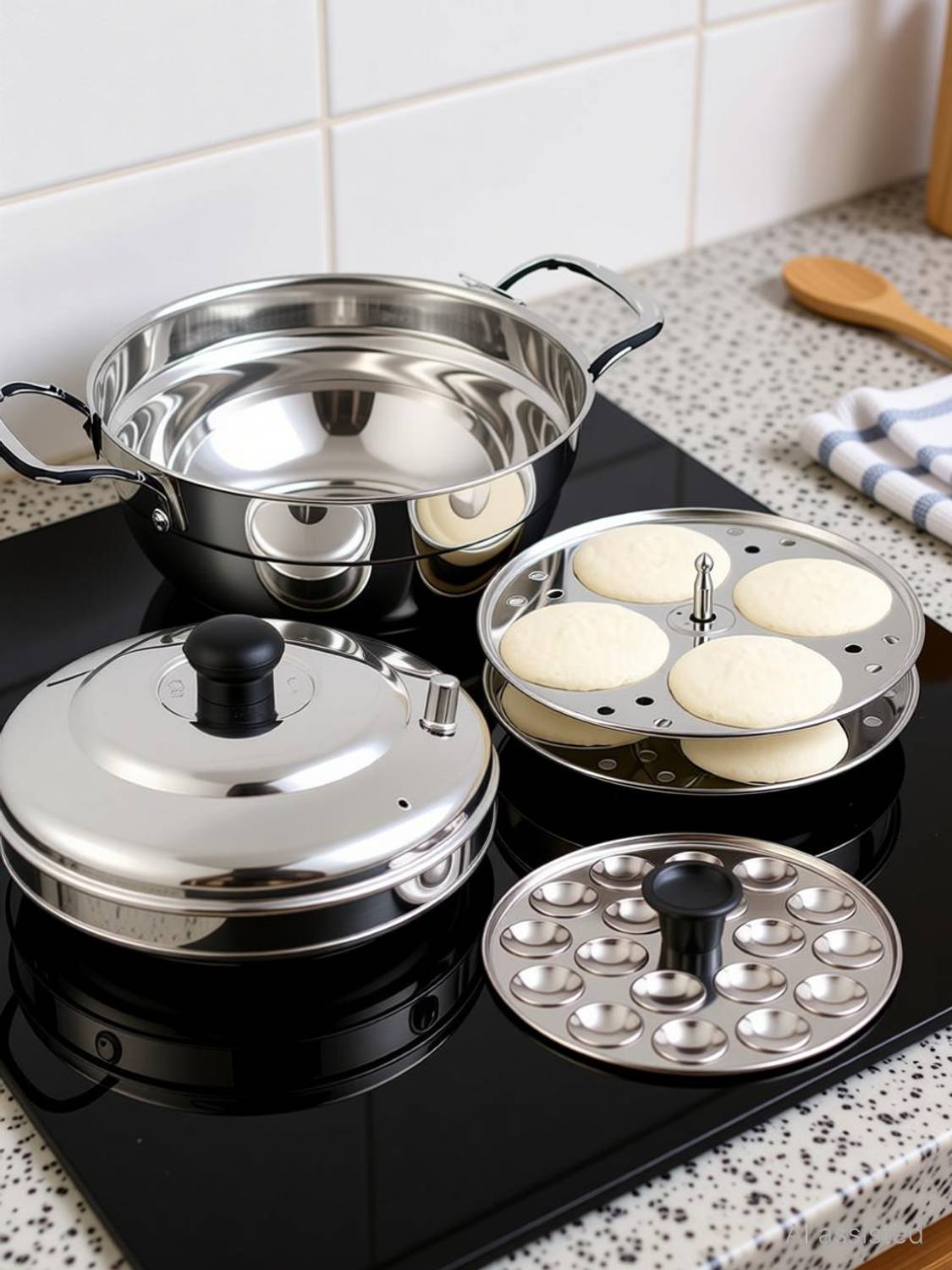 AadiVeer Stainless Steel Idli Maker | Idli Cooker | Multi Kadai With Mini Idli Plate Induction & Standard Idli Maker