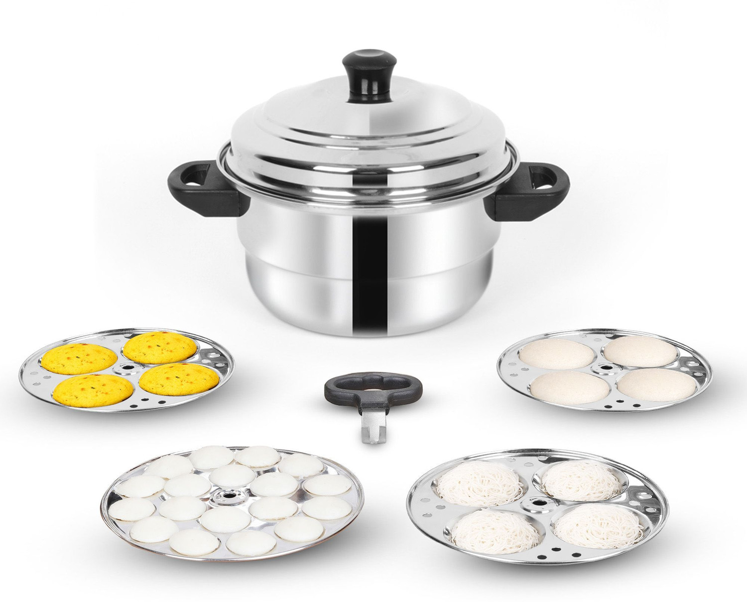 Image of The Indus Valley StainlessSteel 3-Layer Bottom Idli pot with mini idli plate 22.5cm Diameter Induction Idli Maker