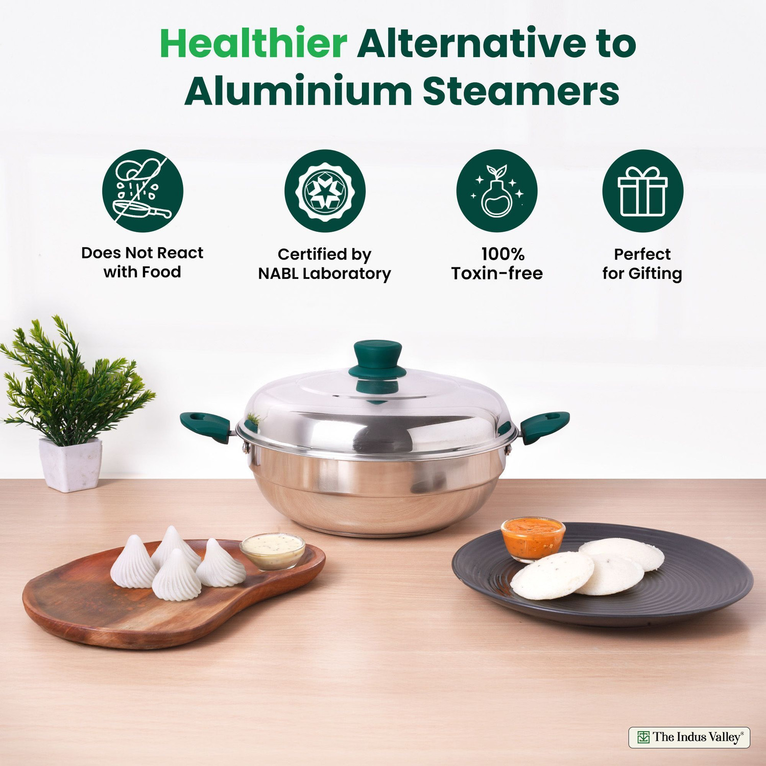 Image of The Indus Valley Stainless Steel 3-Layer Bottom Idli maker /pot | 27 cm Diameter Induction & Standard Idli Maker