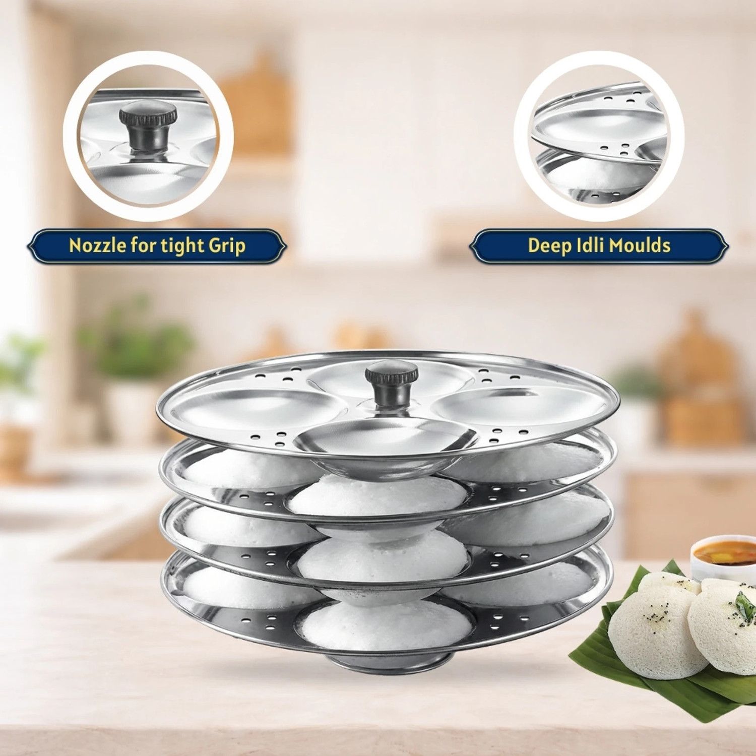 Image of Calum 3 Plate Idli Maker Stand Stainless Steel Idli Stand for Cooker & Steamer Standard Idli Maker