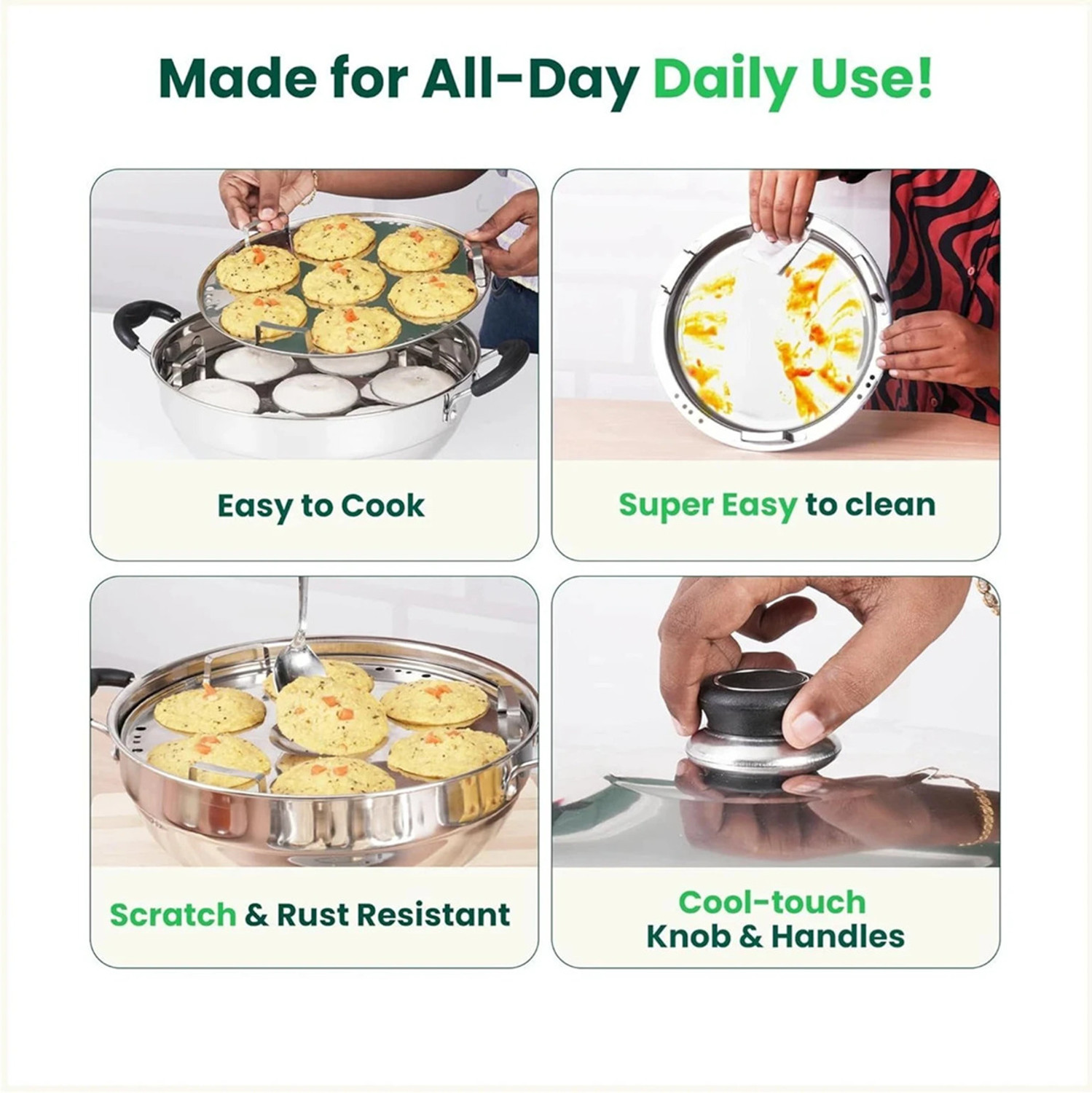 Image of Sambhavnath Multi Kadai Steamer Big Size 6 Plate, 2 Idli|1 Mini Idli|2 Dhokla|1 Patra|Momo's Induction & Standard Idli Maker
