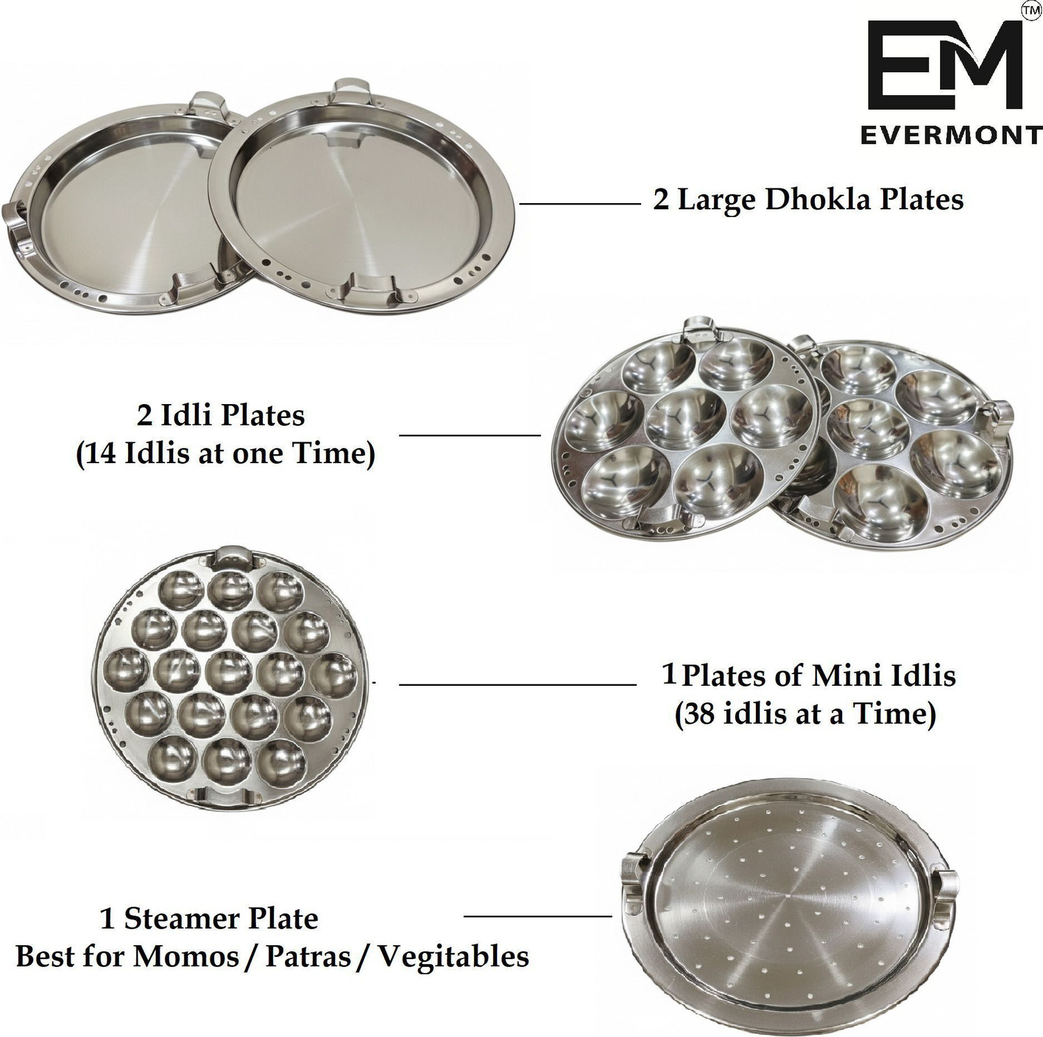 Image of Evermont 6 Plates Stainless Steel Multi Kadai with (Triply Bottom) Bottom Induction & Standard Idli Maker