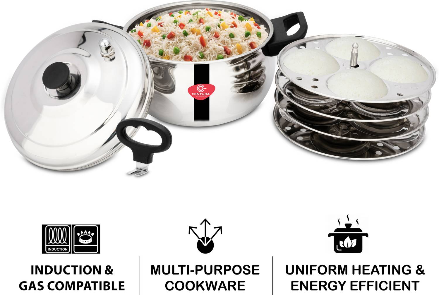 CENTURA Stainless Steel Curvv Multipurpose Idli Maker, 4 Plates, - Image 5