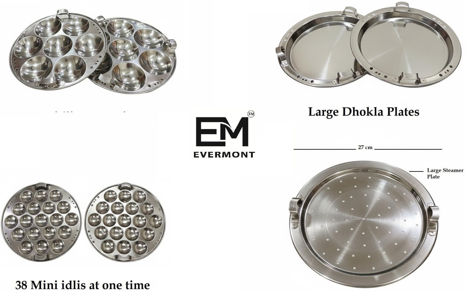 Image of Evermont Stainless Steel Multi Kadhai Cooker Set with Idli, Dhokla & Patra Plates Induction & Standard Idli Maker