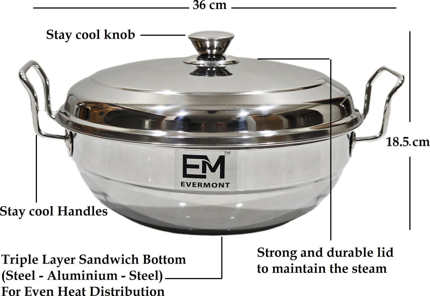 Image of Evermont 6 Plates Stainless Steel Multi Kadai with (Triply Bottom) Bottom Induction & Standard Idli Maker