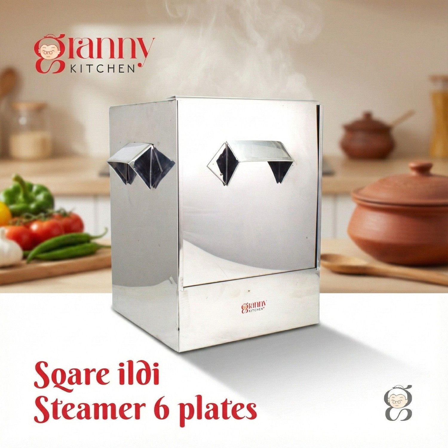 Image of Granny Kitchen Stainless Steel Idli Cooker Box | 6 Plate Sqaure Idli Maker for Home Use Induction & Standard Idli Maker
