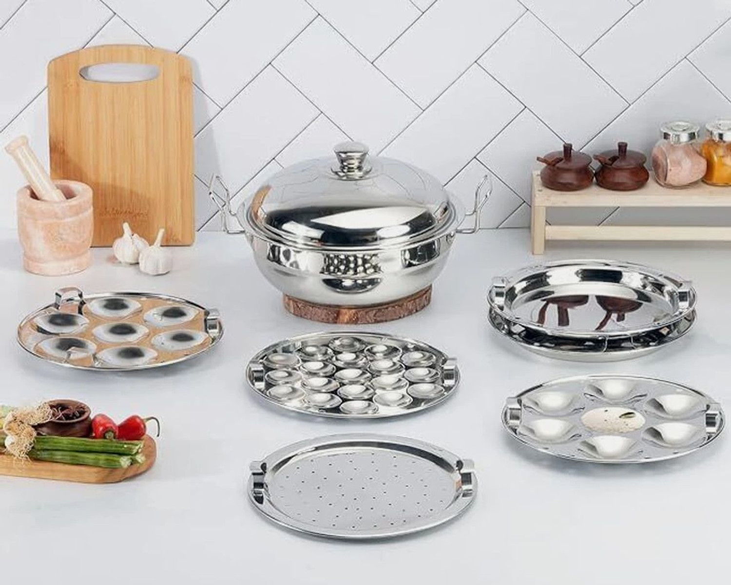 Image of KRB Multi Kadai Idli Make Dhokla & Patra Plates Idli Maker (6 Plates ,14Idlis) Induction & Standard Idli Maker