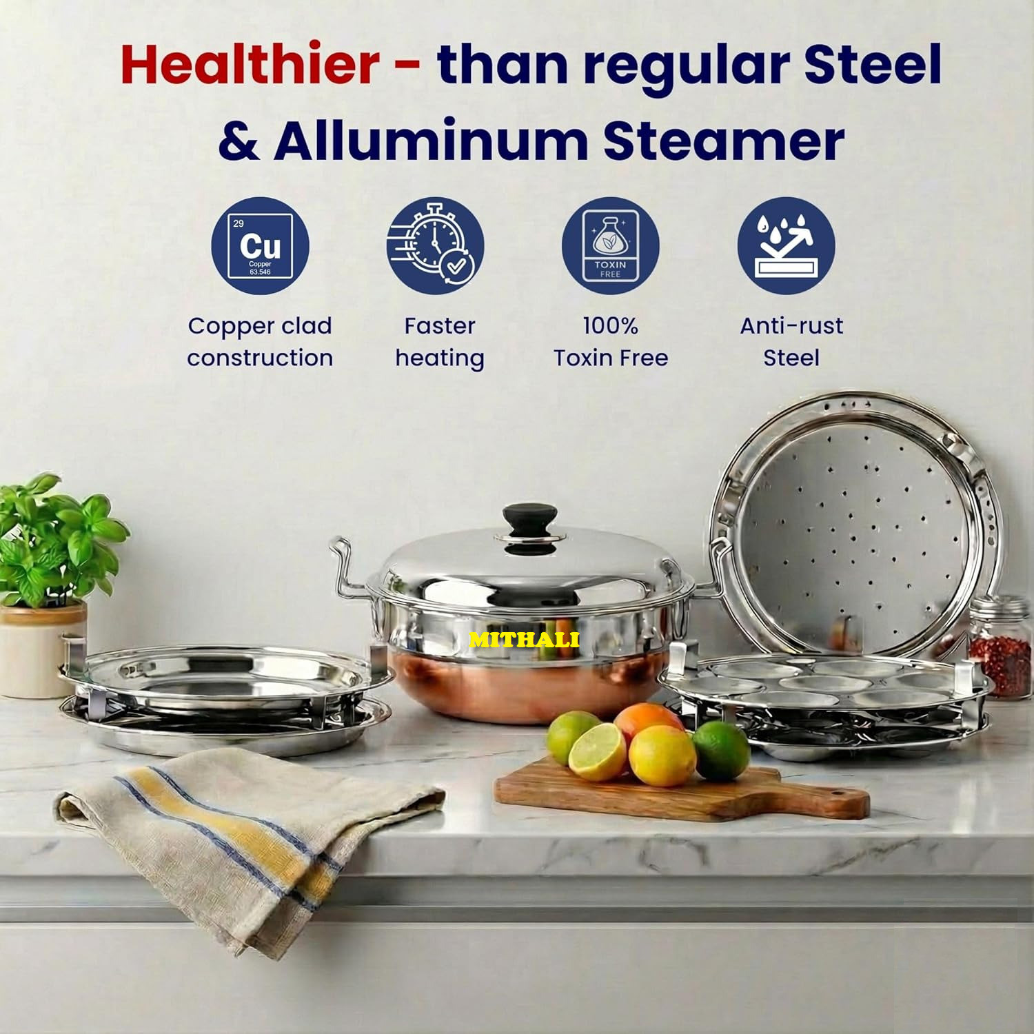 Image of EverChef Premium 02 Plate Idli Maker Steel Standard Idli Maker