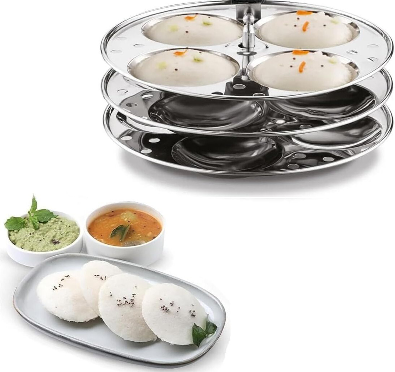 Image of THANGAM Thangam Stainless Steel Idly Stand 3 Plates (12 Idlis) with Steam Vent Standard Idli Maker