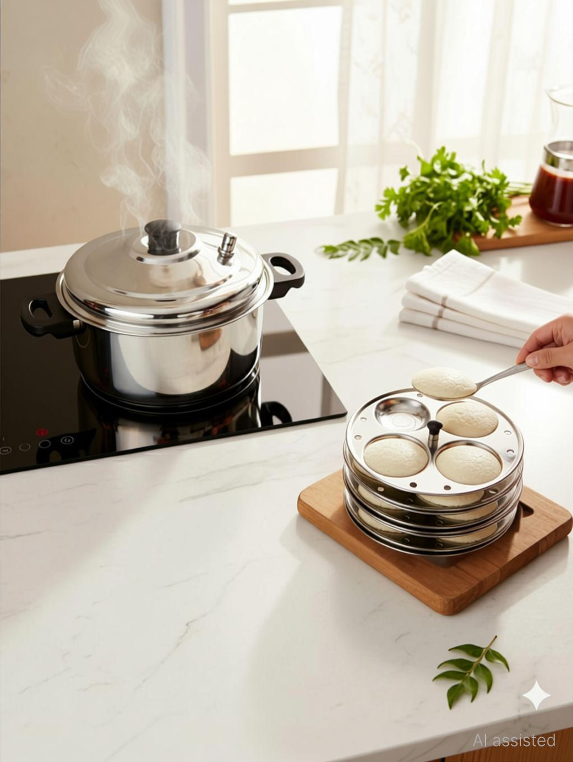 Image of Rk Durable 4-Plate Idli Steamer Pot | Multi-Use Vessel Induction & Standard Idli Maker