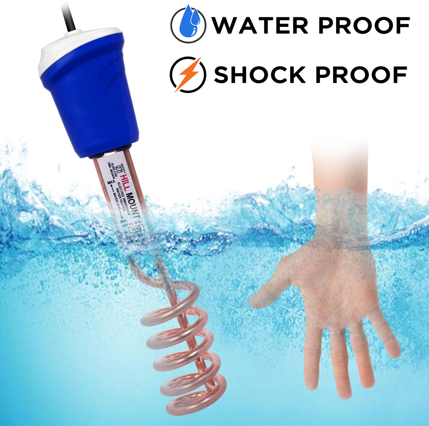 Image of HILL MOUNT ISI Mark Shock-Proof & Water-Proof HME03 Copper 2000 W Shock Proof Immersion Heater Rod