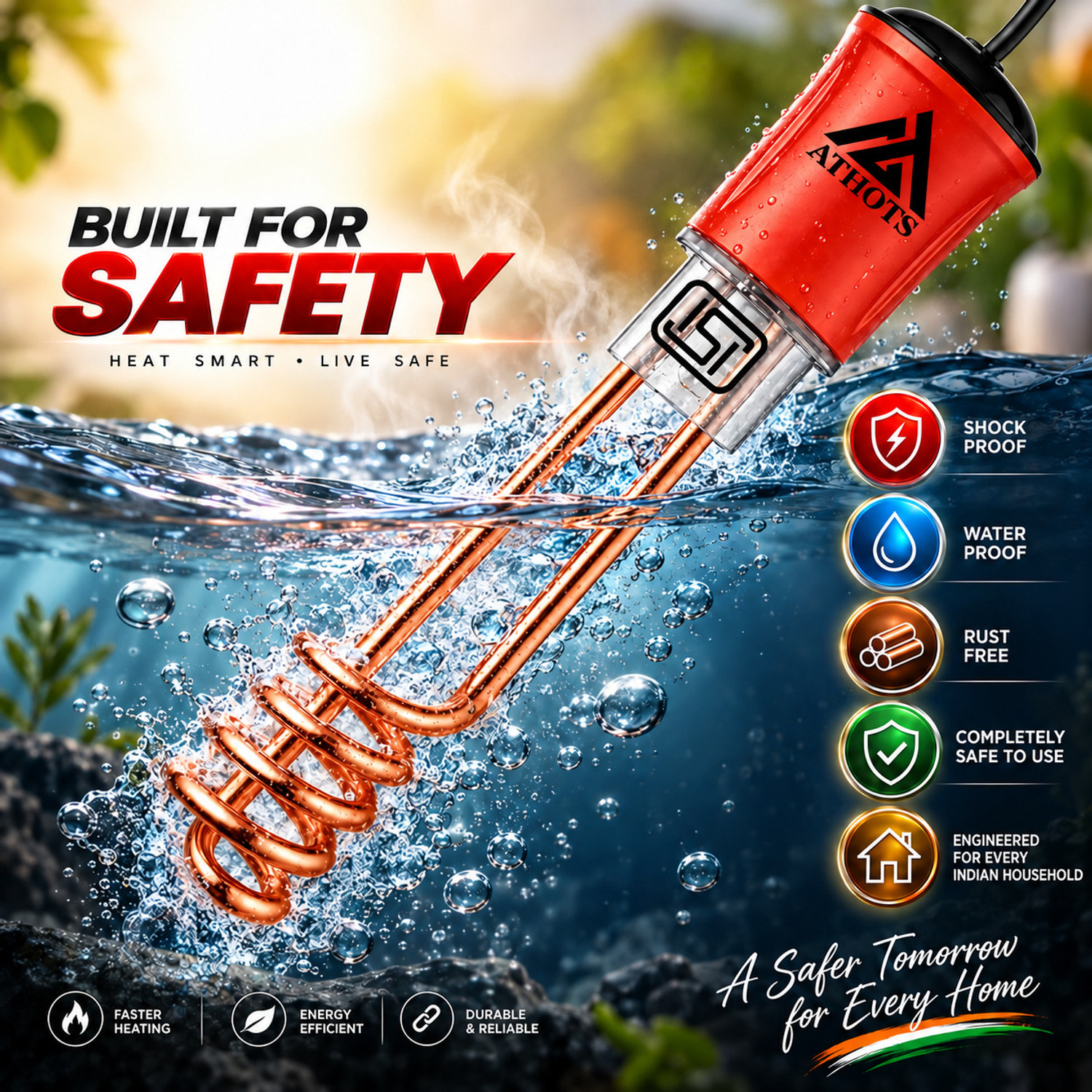 Image of Athots SmartBuy 2000W ISI Mark Shock-Proof & Water-Proof 1999 W Shock Proof Immersion Heater Rod (Water)