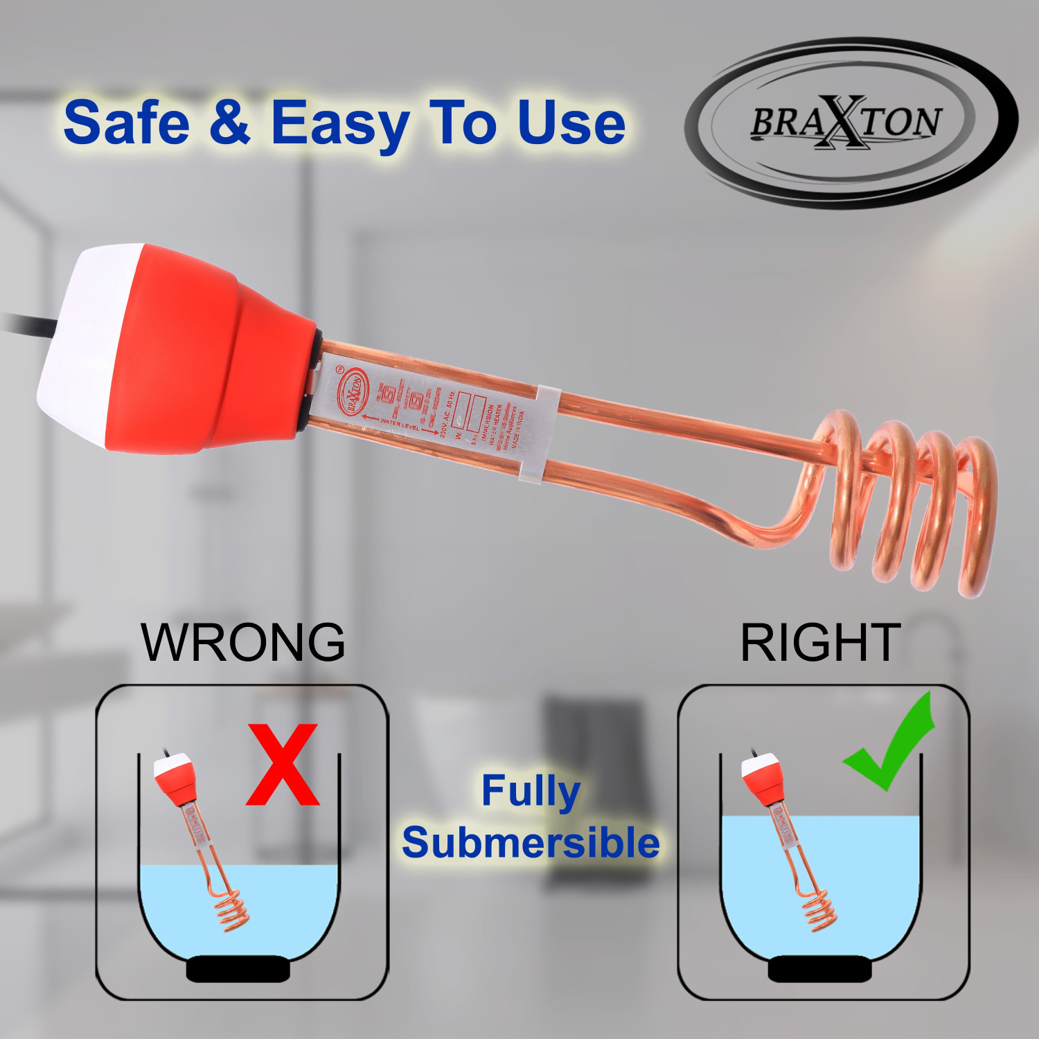 Image of Braxton ISI Certified Water-Proof Copper Red SRC-202 2000 W Shock Proof Immersion Heater Rod
