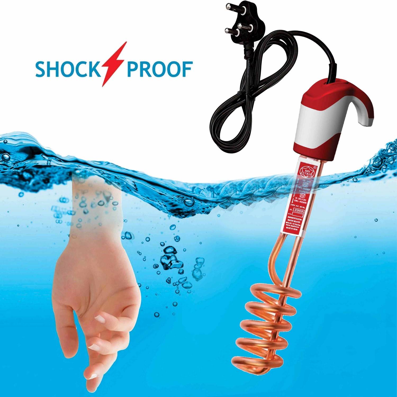 mi star 2022 Red Copper 2000 W Shock Proof Immersion Heater Rod (