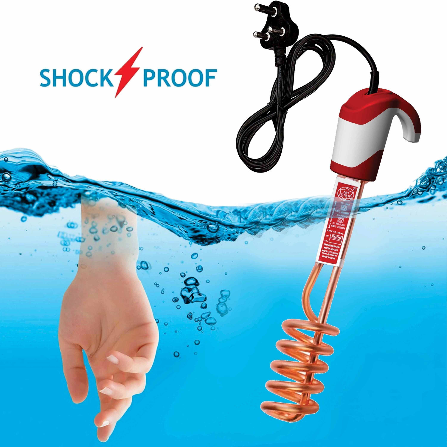 Image of mi star 2022 Red Copper 2000 W Shock Proof Immersion Heater Rod (water)