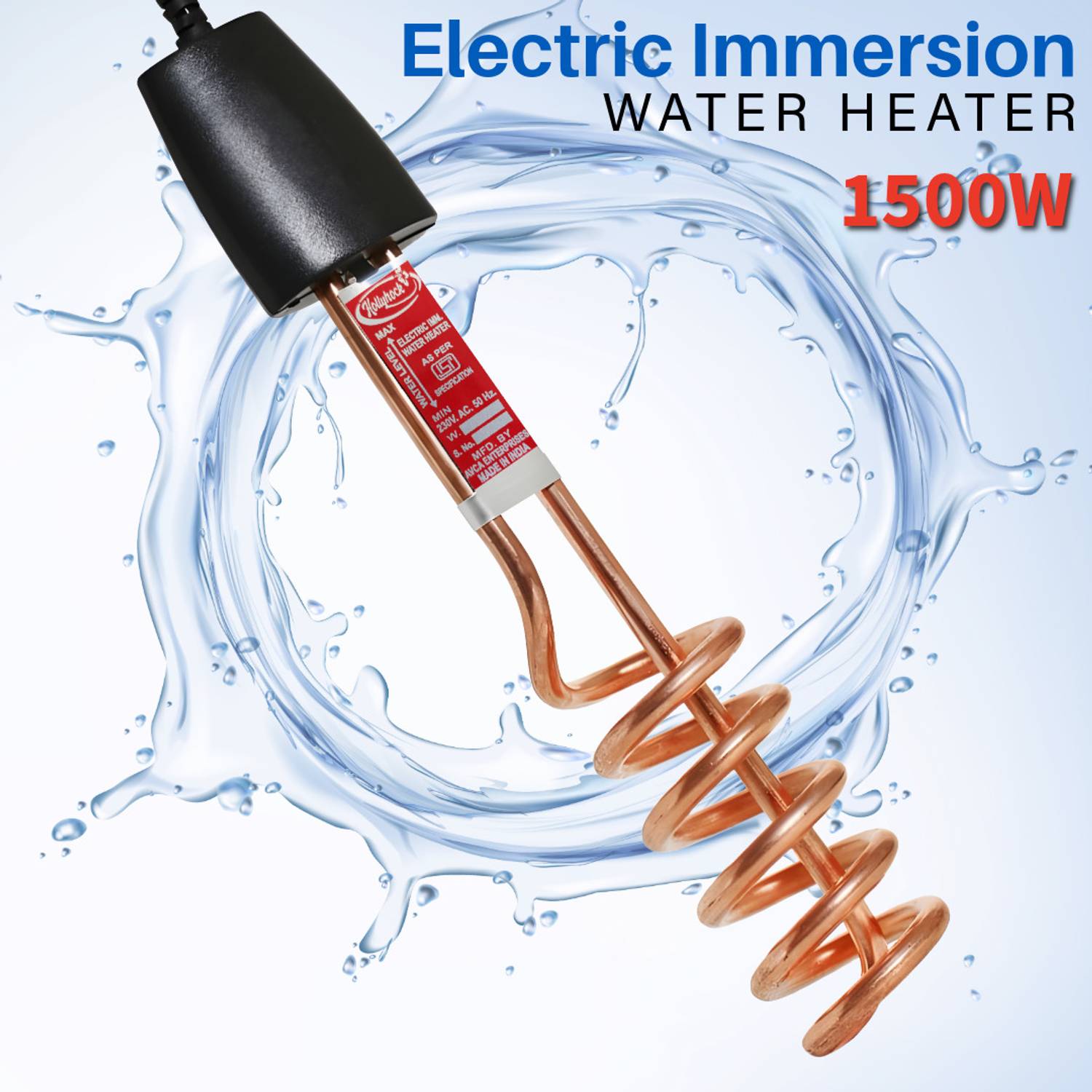 hollyhock Deluxe Black 1500 W Shock Proof Immersion Heater Rod (W