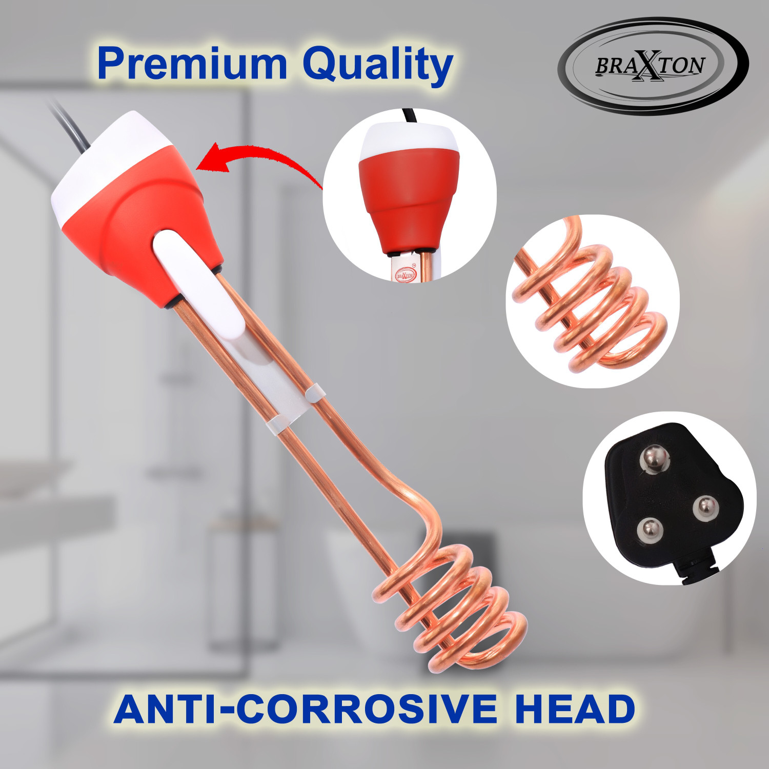Image of Braxton ISI Certified Water-Proof Copper Red SRC-202 2000 W Shock Proof Immersion Heater Rod