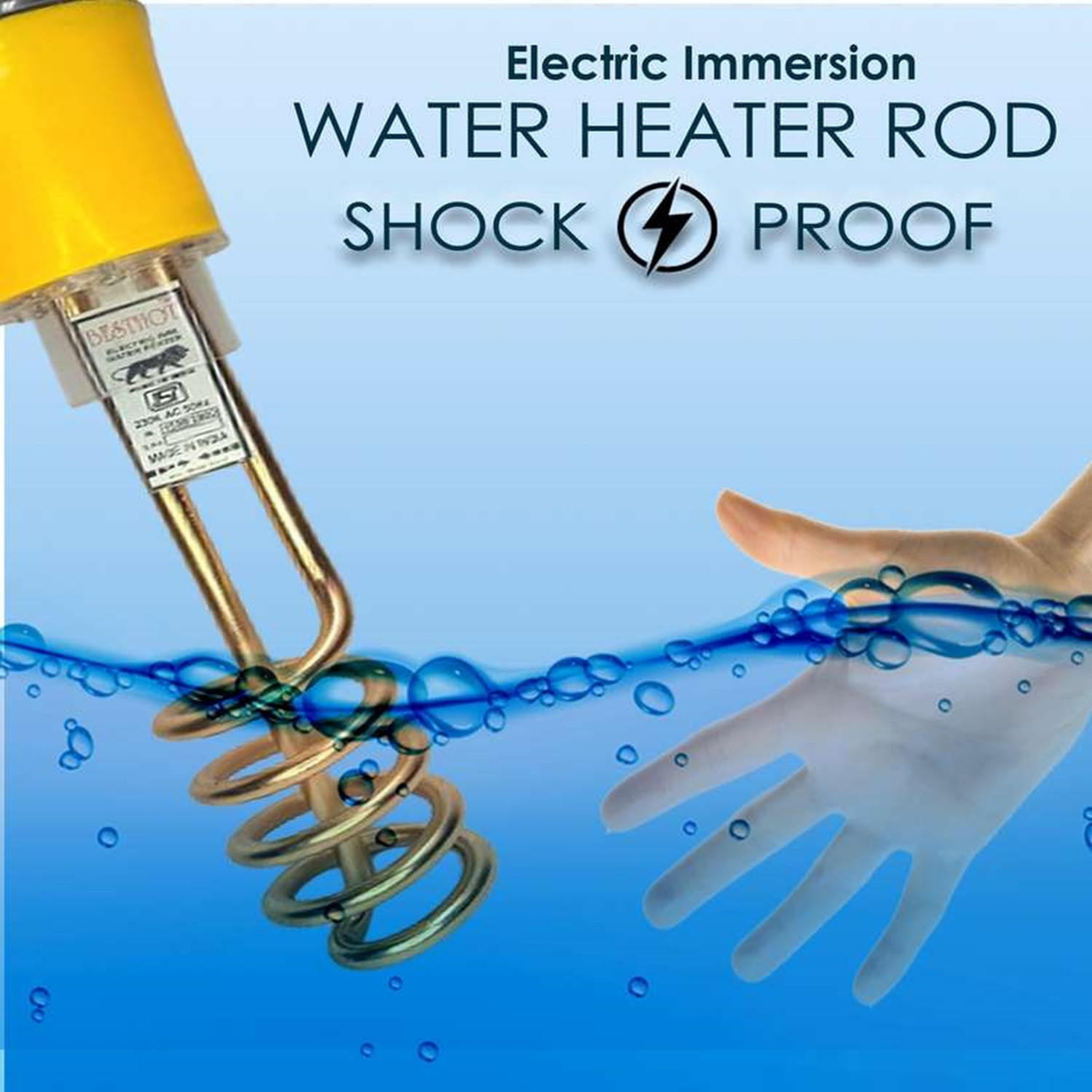 Image of BESTHOT shock proof body|Heavy copper element|With Bucket clip| ISI certified 1500 W Shock Proof Immersion Heater Rod