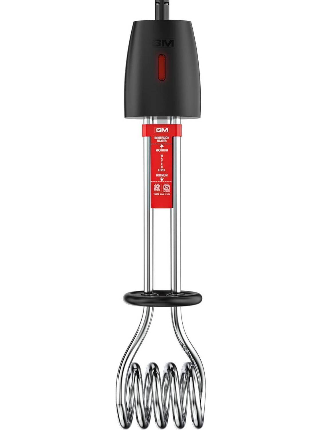GM Immersion Rod Water Heater with Bucket Guard with 1.6 Meter Wire 3 Pin Moulded 1500 W Shock Proof Immersion Heater Rod
