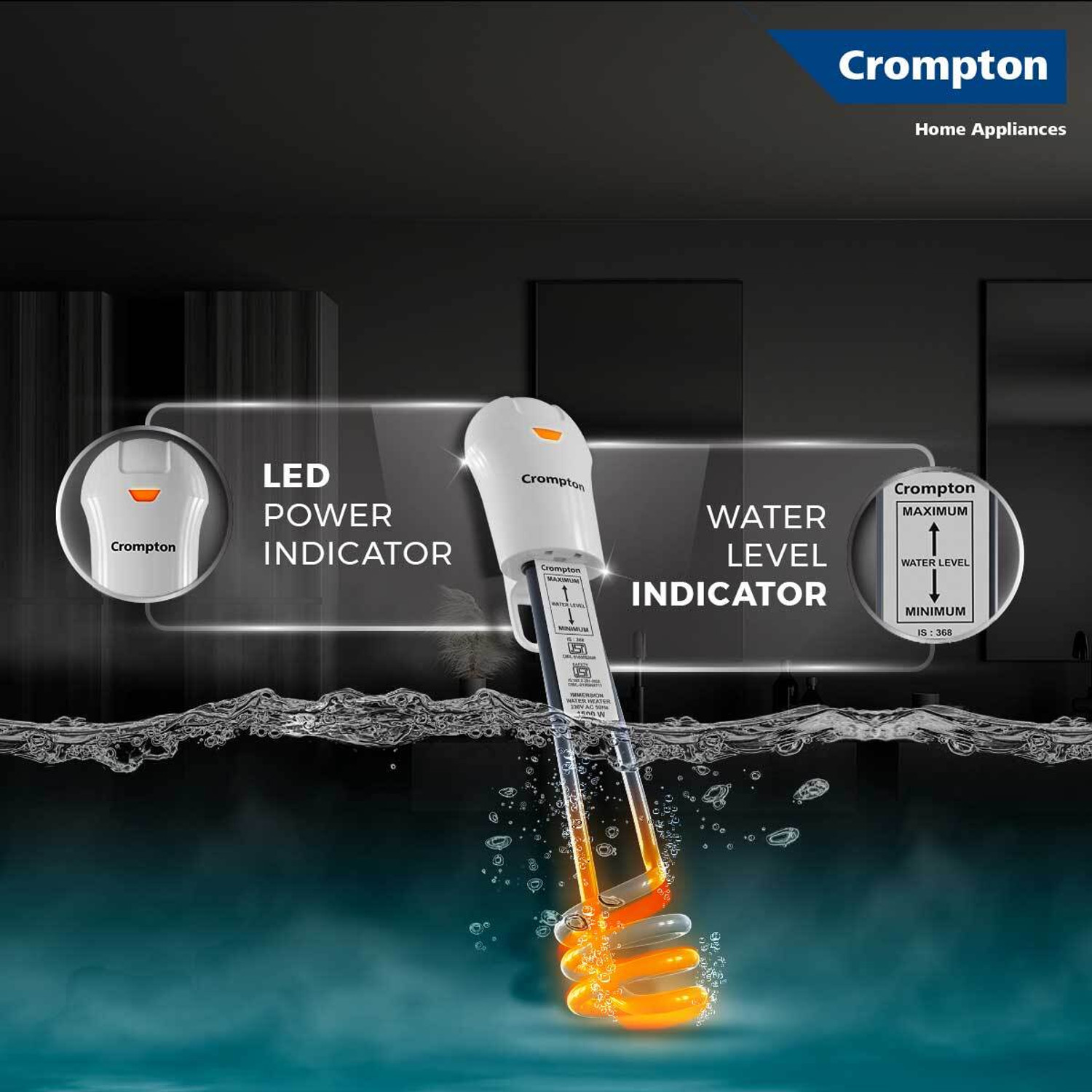 Image of Crompton AIMR-SPAS15B 1500 W Shock Proof Immersion Heater Rod (WATER)